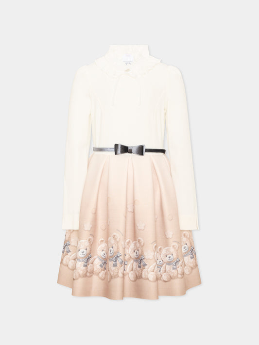 Abito elegante avorio per bambina con orsetti,Monnalisa,11H909 8669 0003