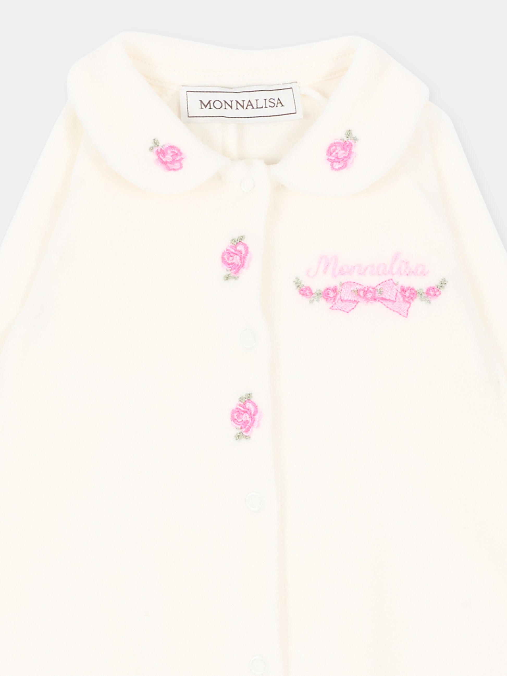 Tutina avorio per neonata in ciniglia con rose,Monnalisa,35H204 8003 0001