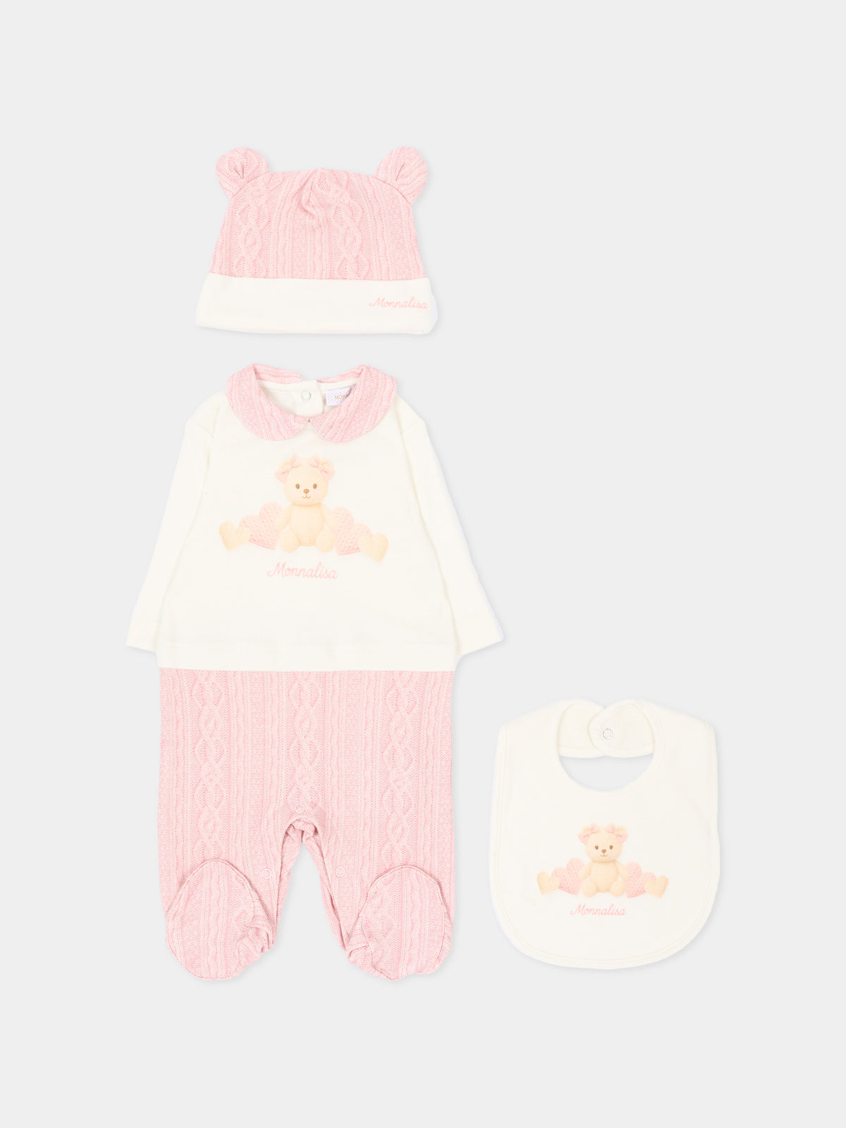 Set Tutina rosa per neonata con orsetto,Monnalisa,35H506 8001 0191