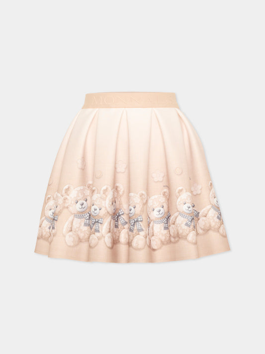 Gonna beige per bambina con orsetti,Monnalisa,11H704 8669 0003