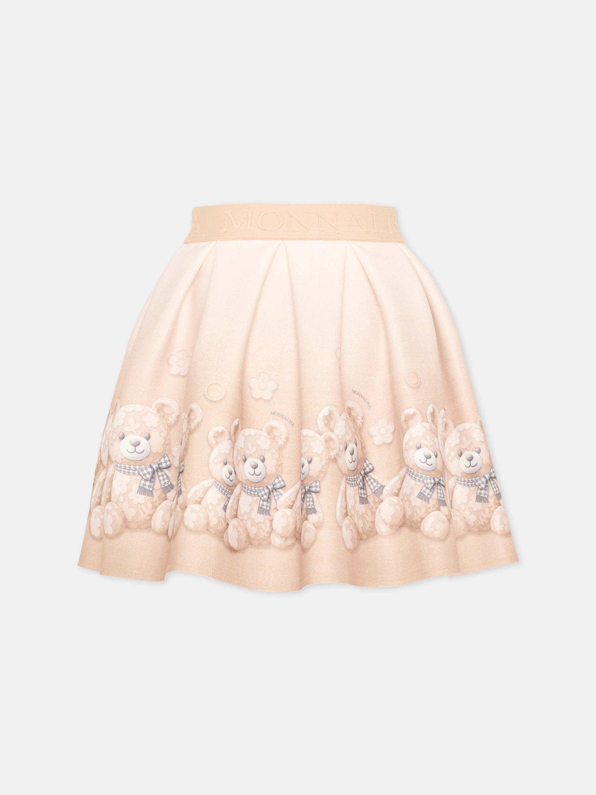 Gonna beige per bambina con orsetti,Monnalisa,11H704 8669 0003