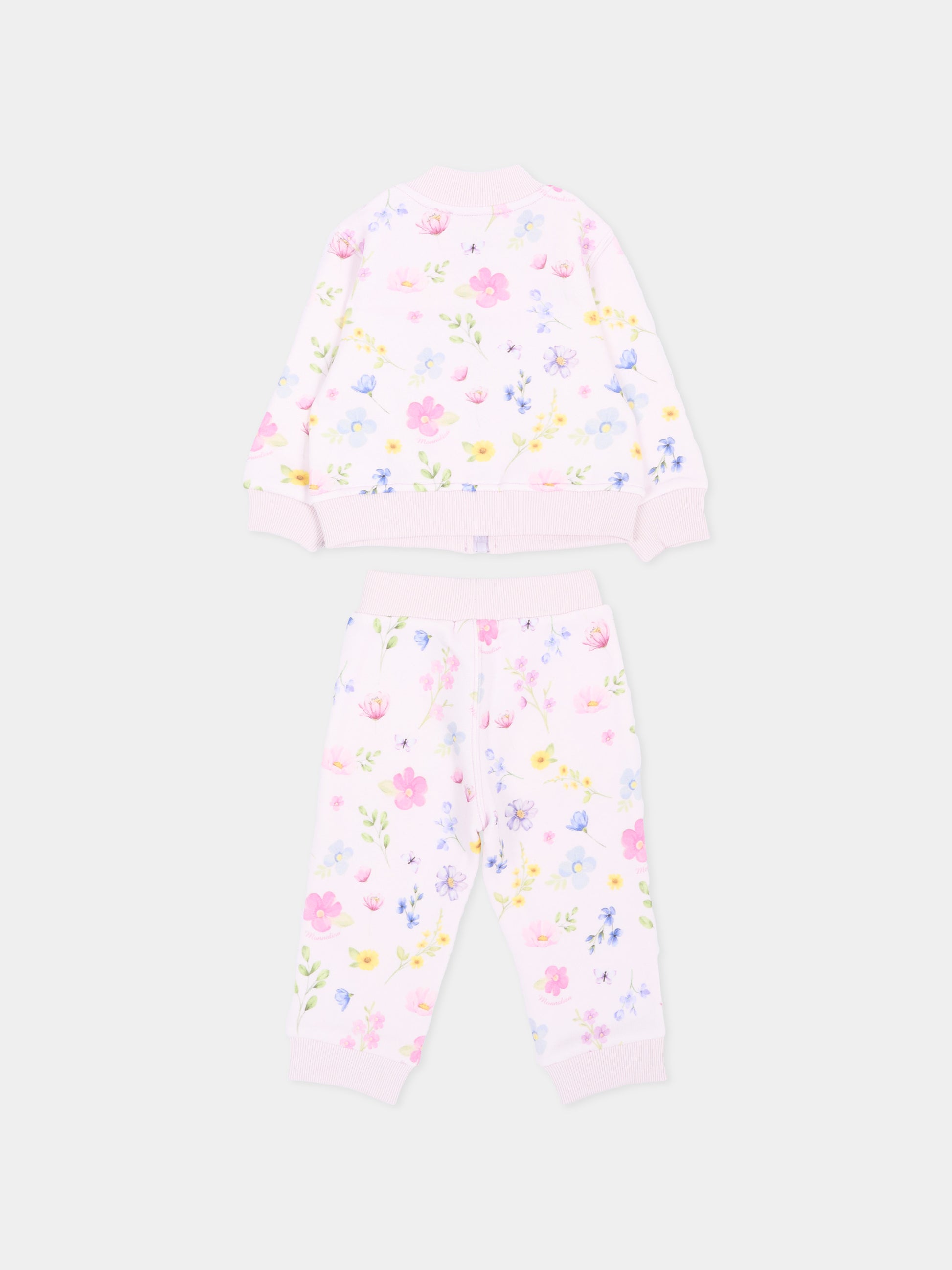 Completo sportivo rosa per neonata con fiori,Monnalisa,39H502NP 8039 0063