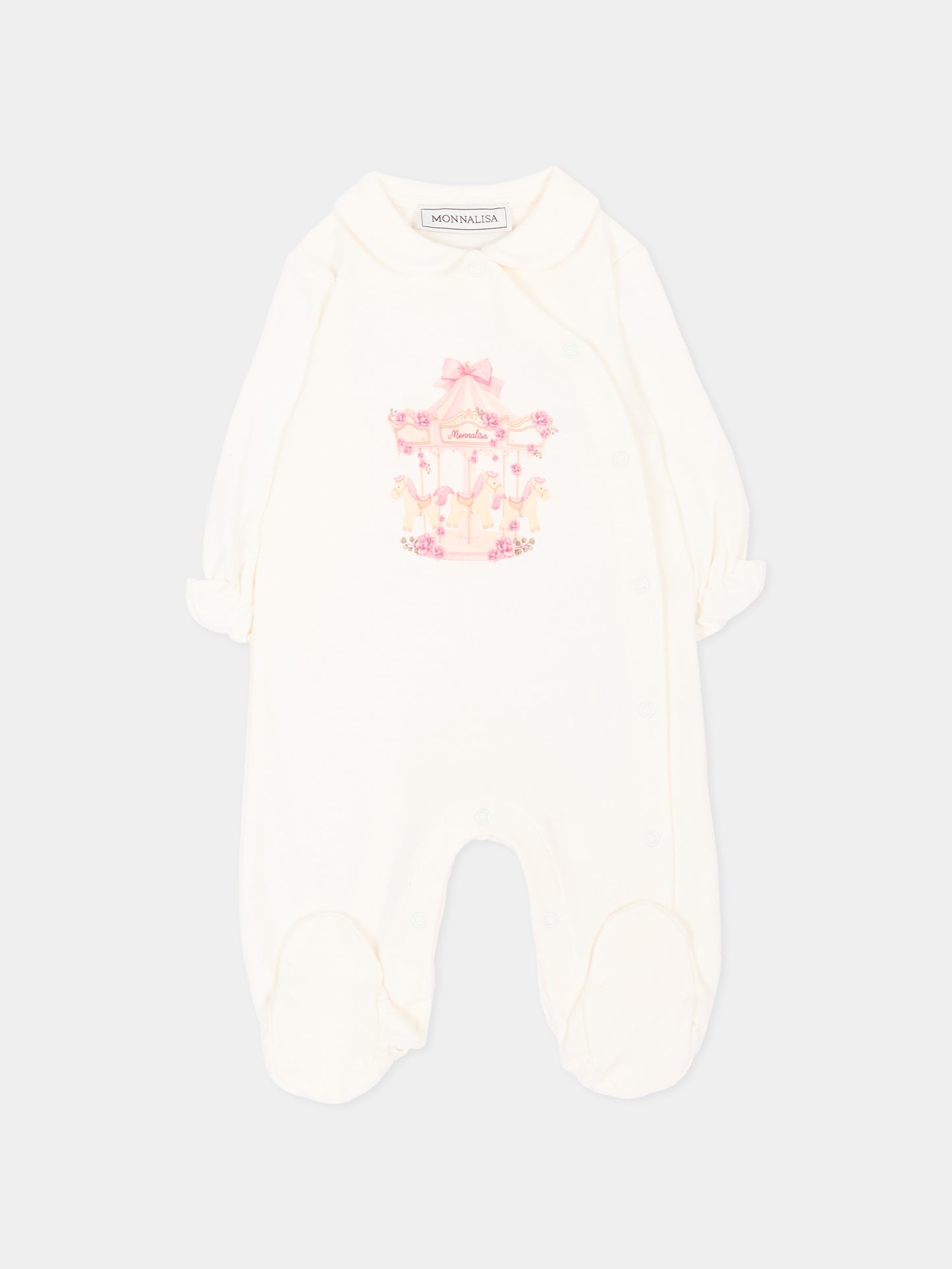 Tutina avorio per neonata con stampa,Monnalisa,35H208NP 8000 0001