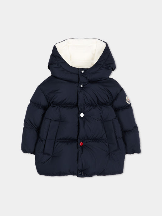 Piumini blu Romain per neonato con logo,Moncler Kids,L2951 1A00036 597X2 77G