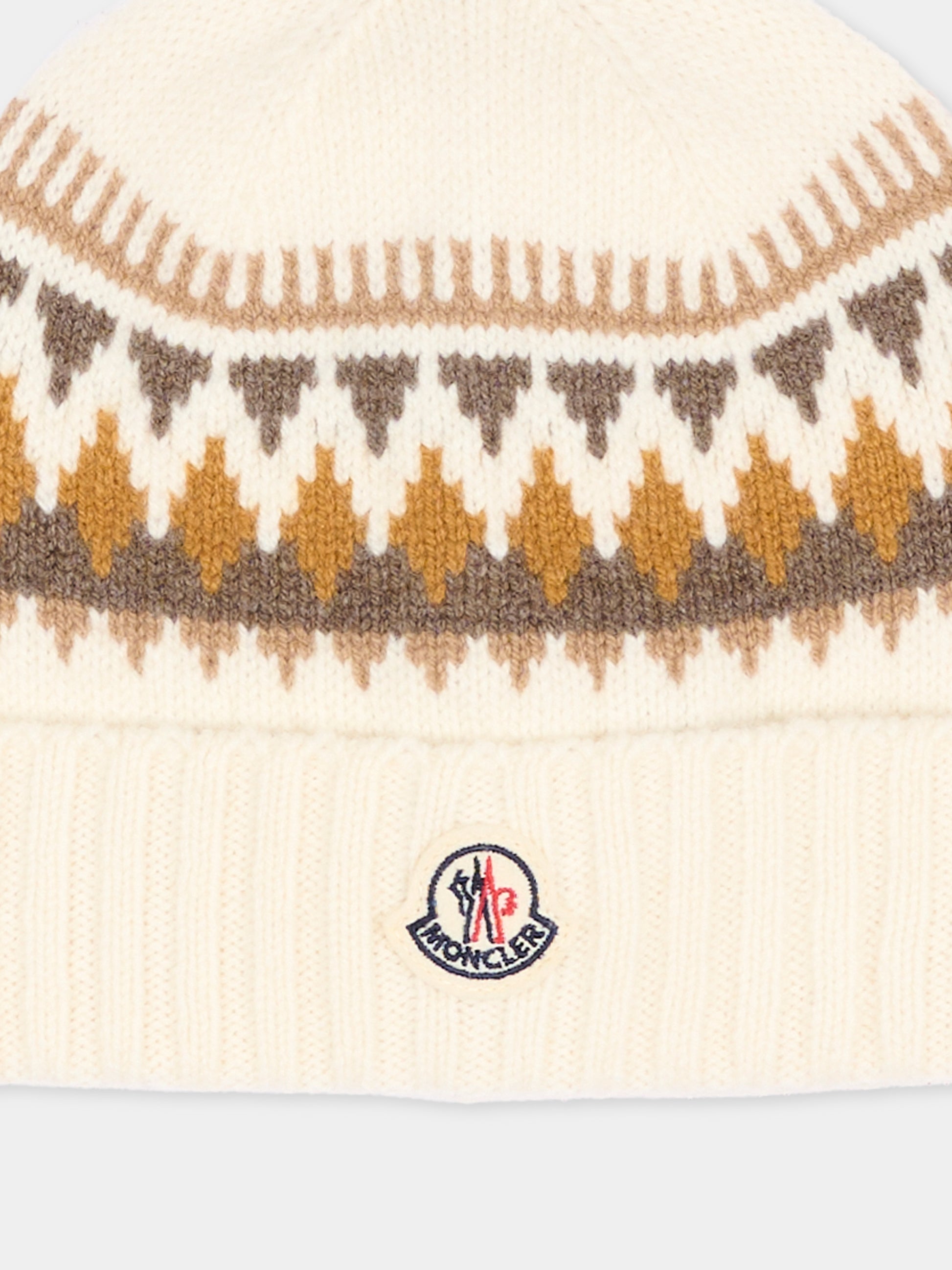 Berretto avorio per neonato con logo,Moncler Kids,L2951 3B00009 M4281 034