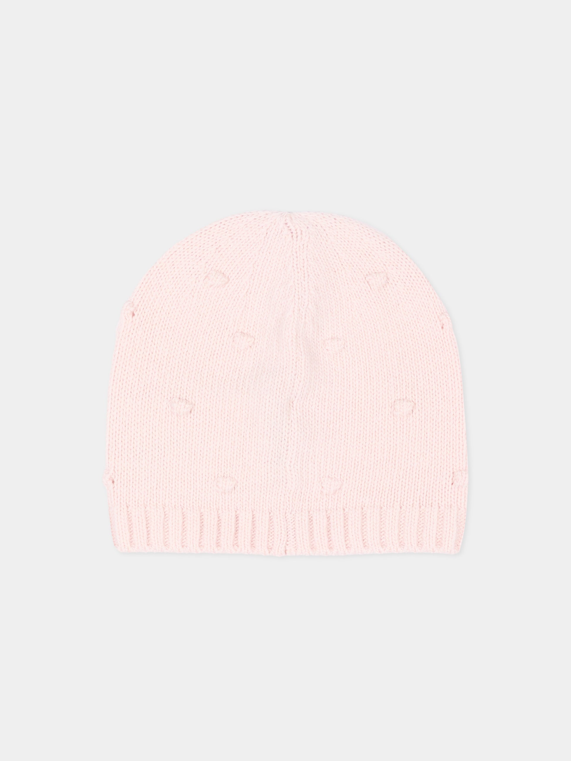 Berretto rosa per neonata logo patch,Moncler Kids,L2951 3B00010 M4281 529