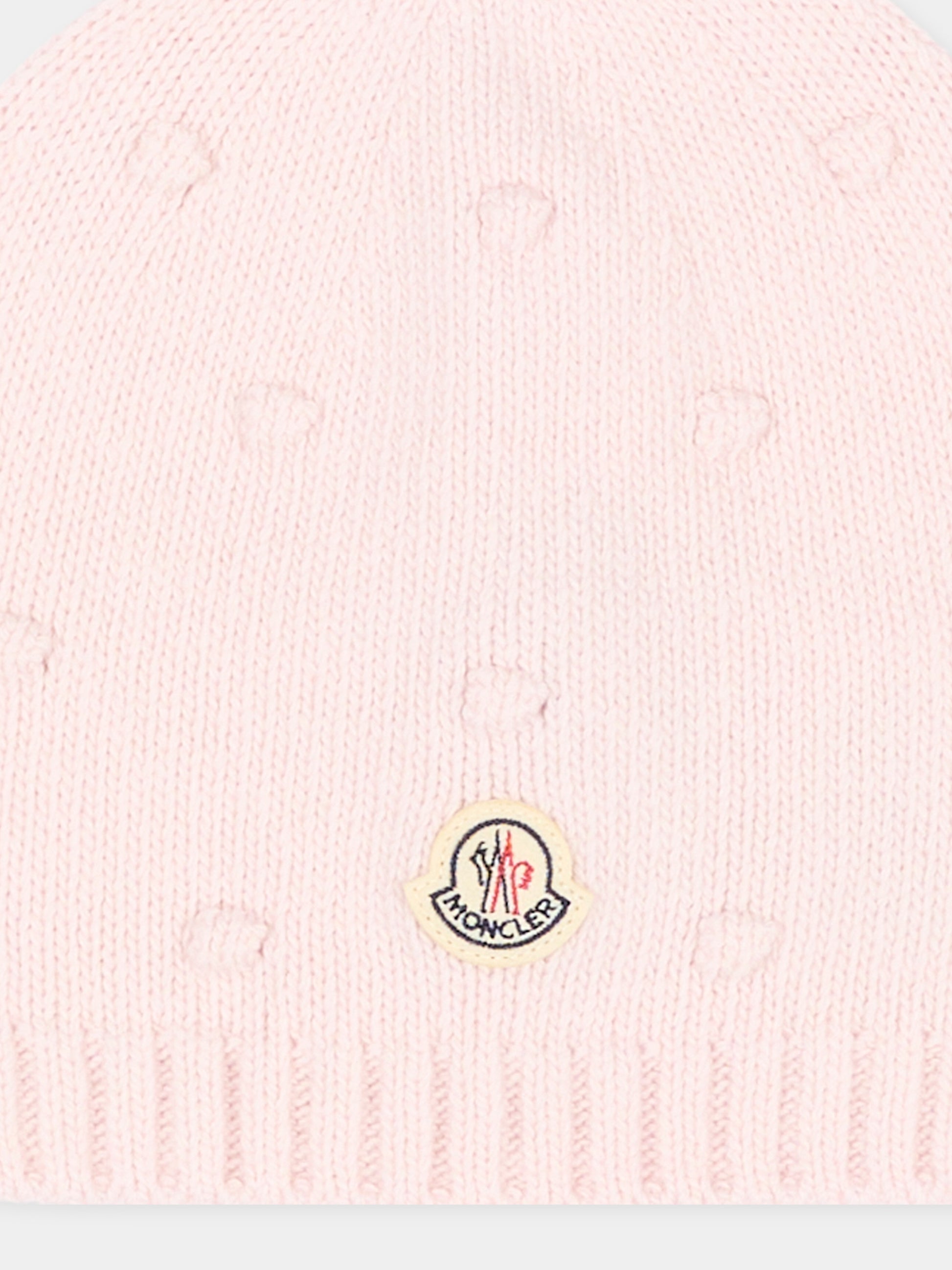 Berretto rosa per neonata logo patch,Moncler Kids,L2951 3B00010 M4281 529