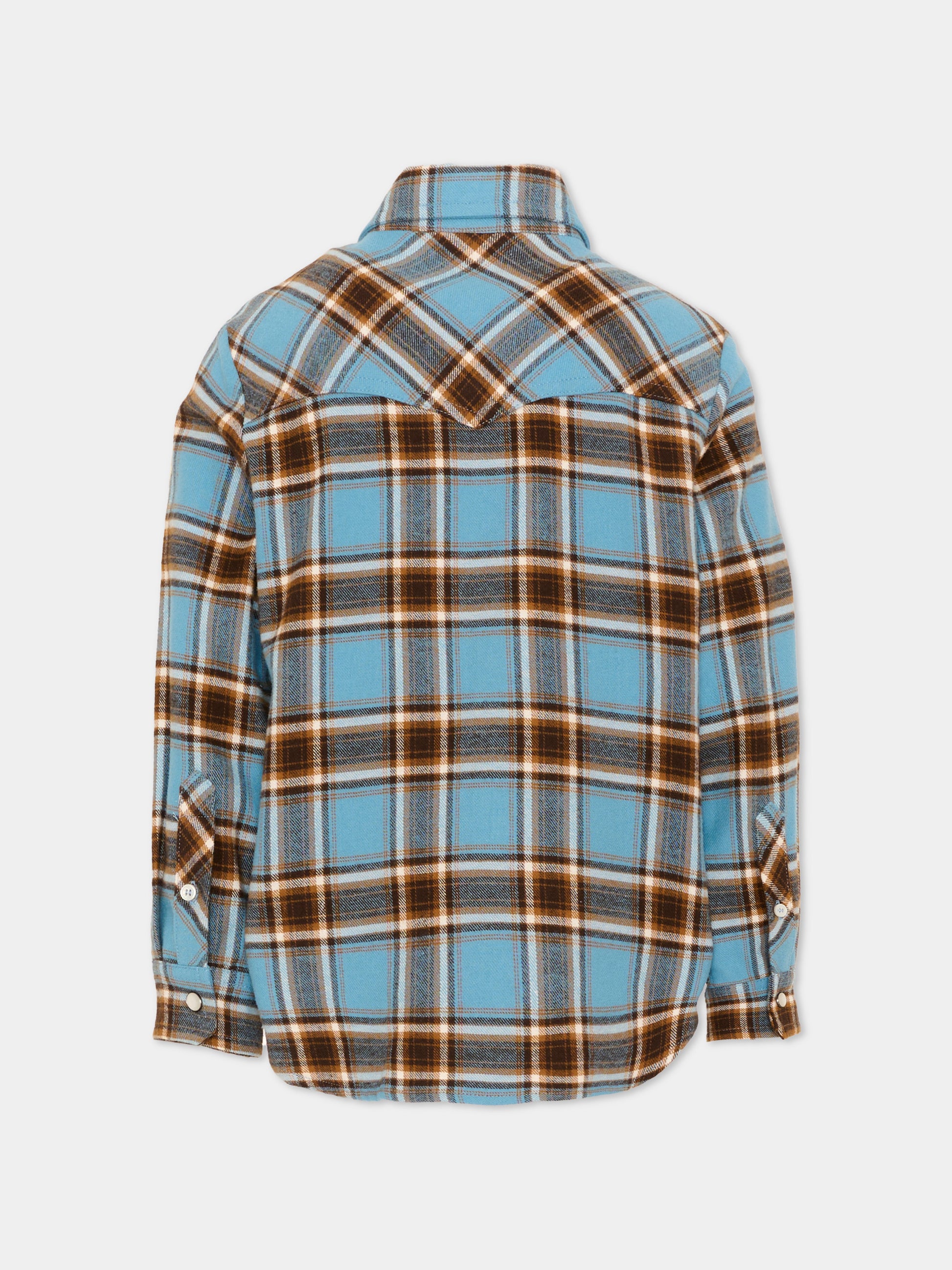 Camicia a manica lunga azzurra per bambino tartan,Moncler Kids,L2954 2F00006 599XO F72