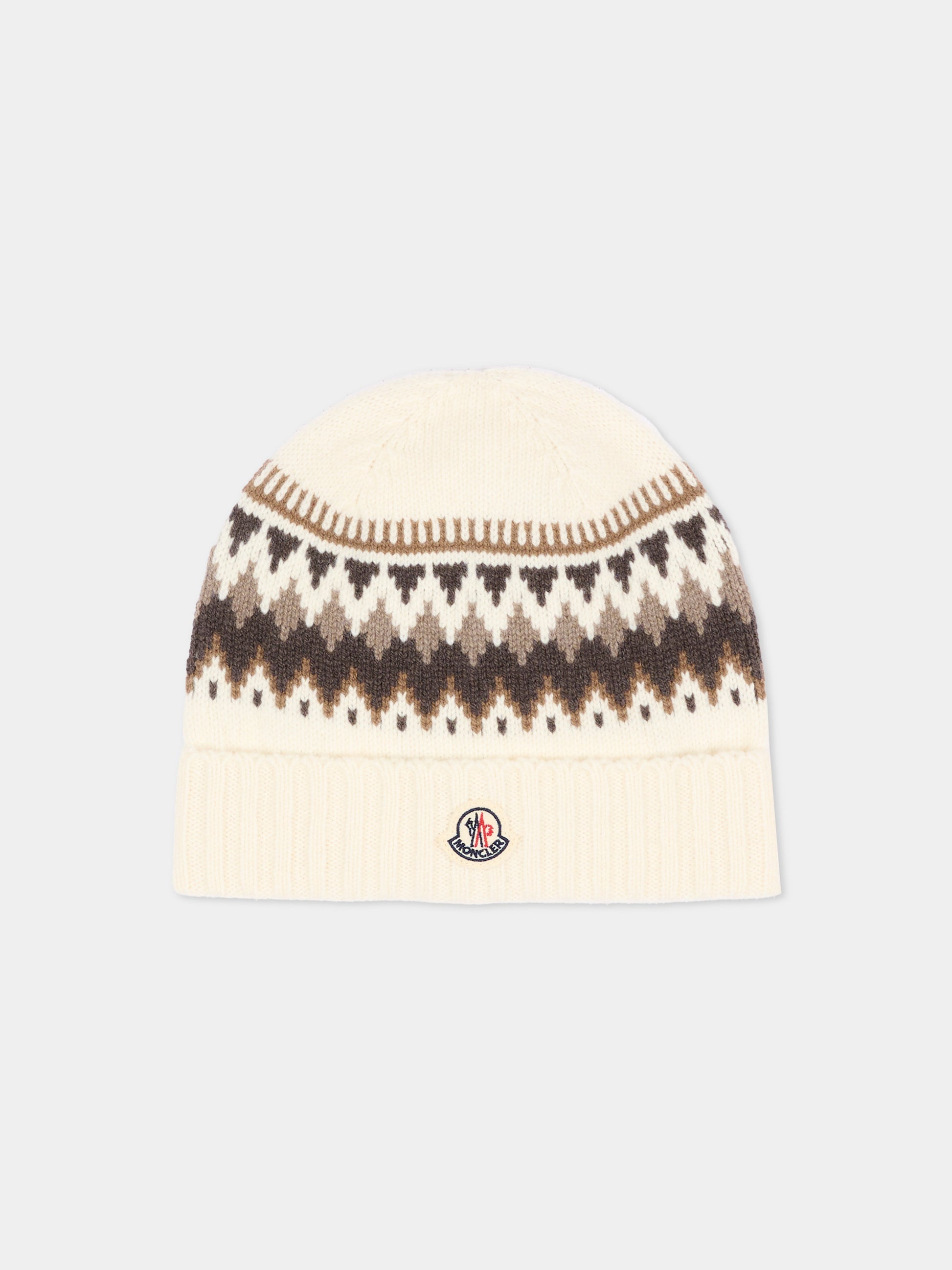Berretto avorio per bambino jacquard,Moncler Kids,L2954 3B00011 M1241 034