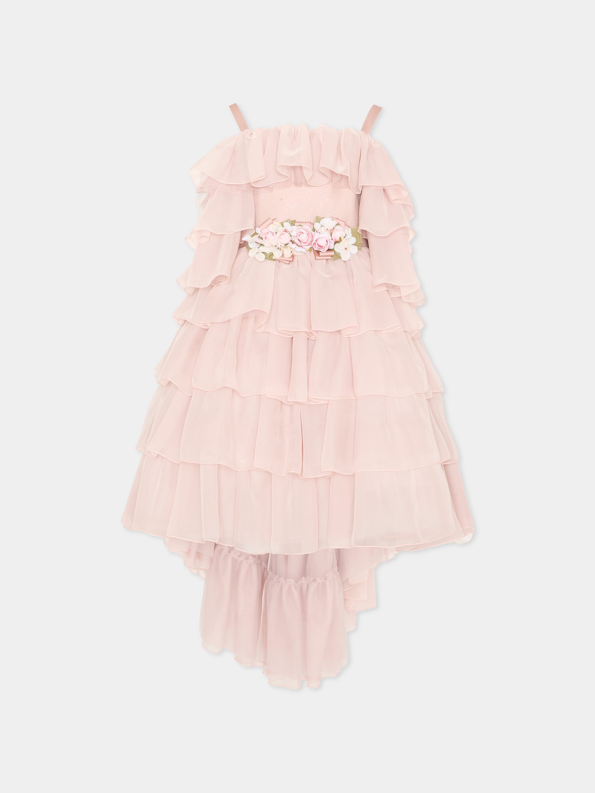 Abito rosa per bambina con balze,Colorichiari,FL108228 4496 83