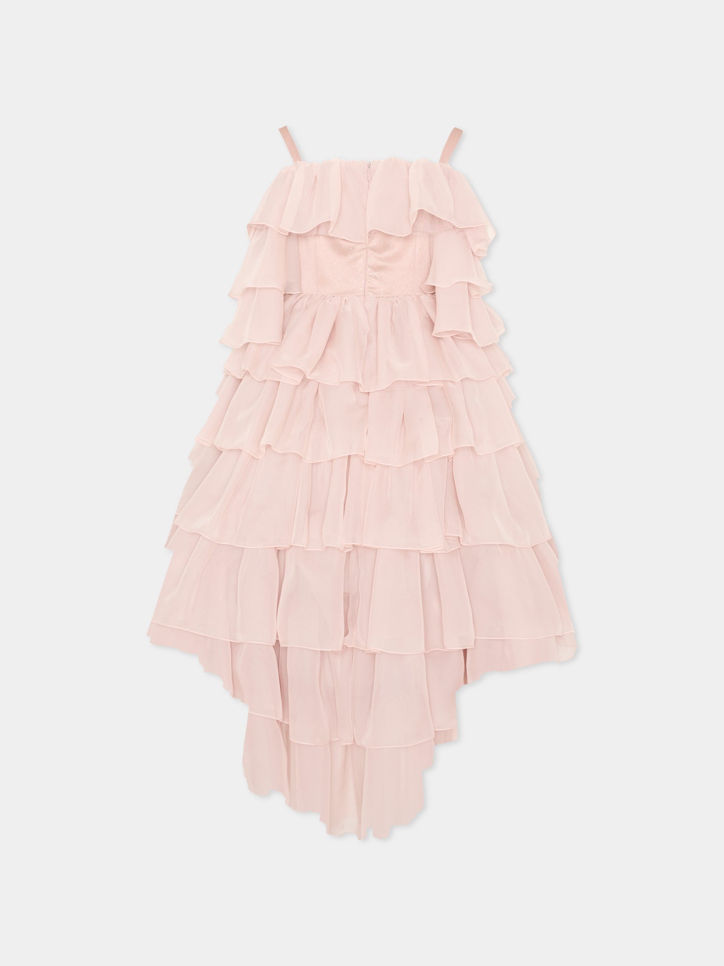 Abito rosa per bambina con balze,Colorichiari,FL108228 4496 83