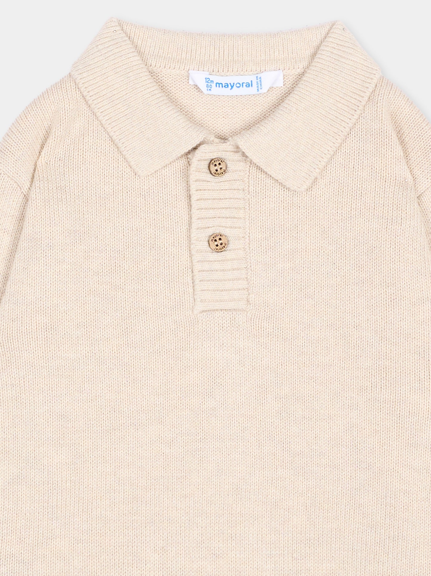 Polo beige per neonato in maglia,Mayoral,2376 064