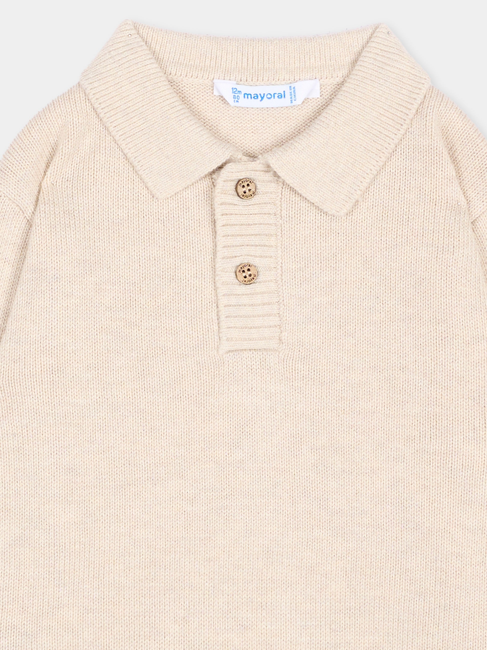 Polo beige per neonato in maglia,Mayoral,2376 064