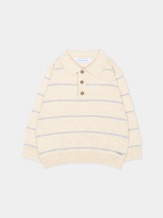 Polo beige a righe per neonato,Mayoral,2104 034