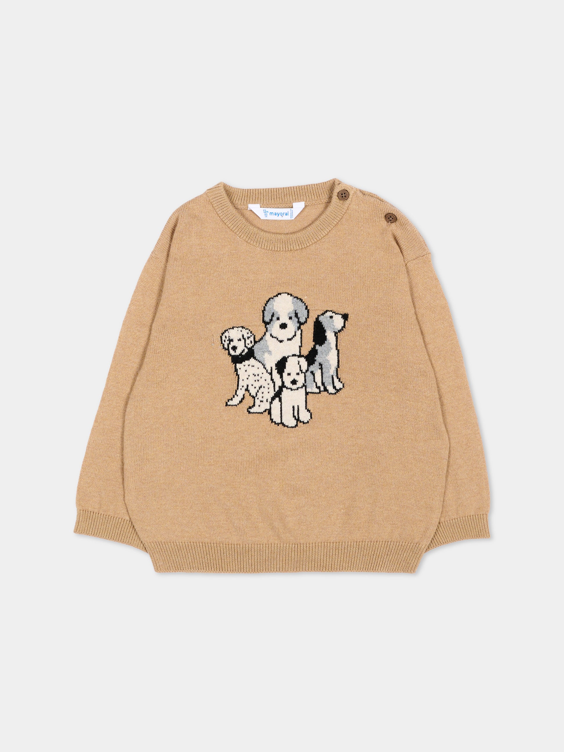 Maglione beige per neonato con cagnolini,Mayoral,2372 078