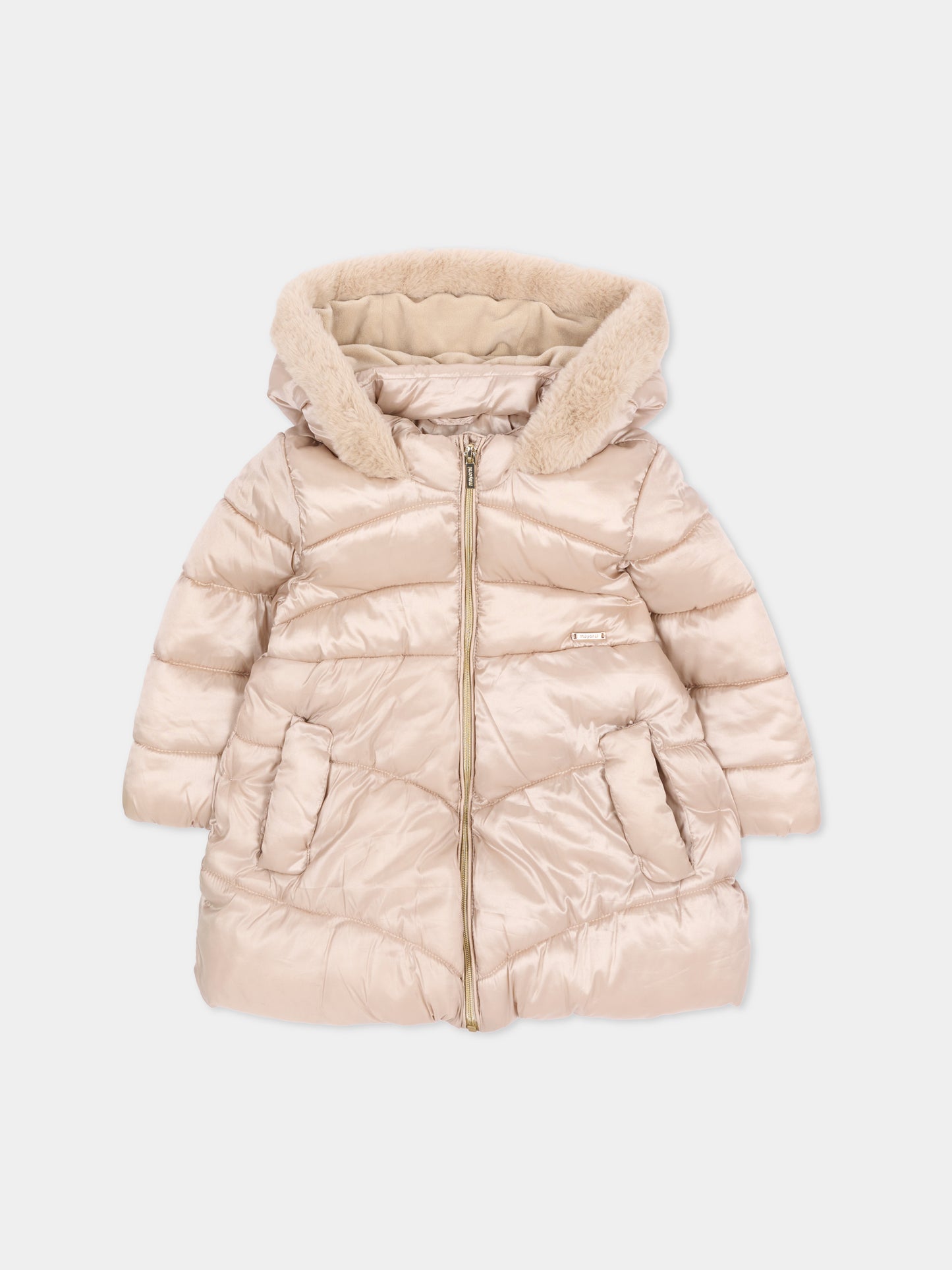 Piumino beige per neonata con cappuccio,Mayoral,2440 028