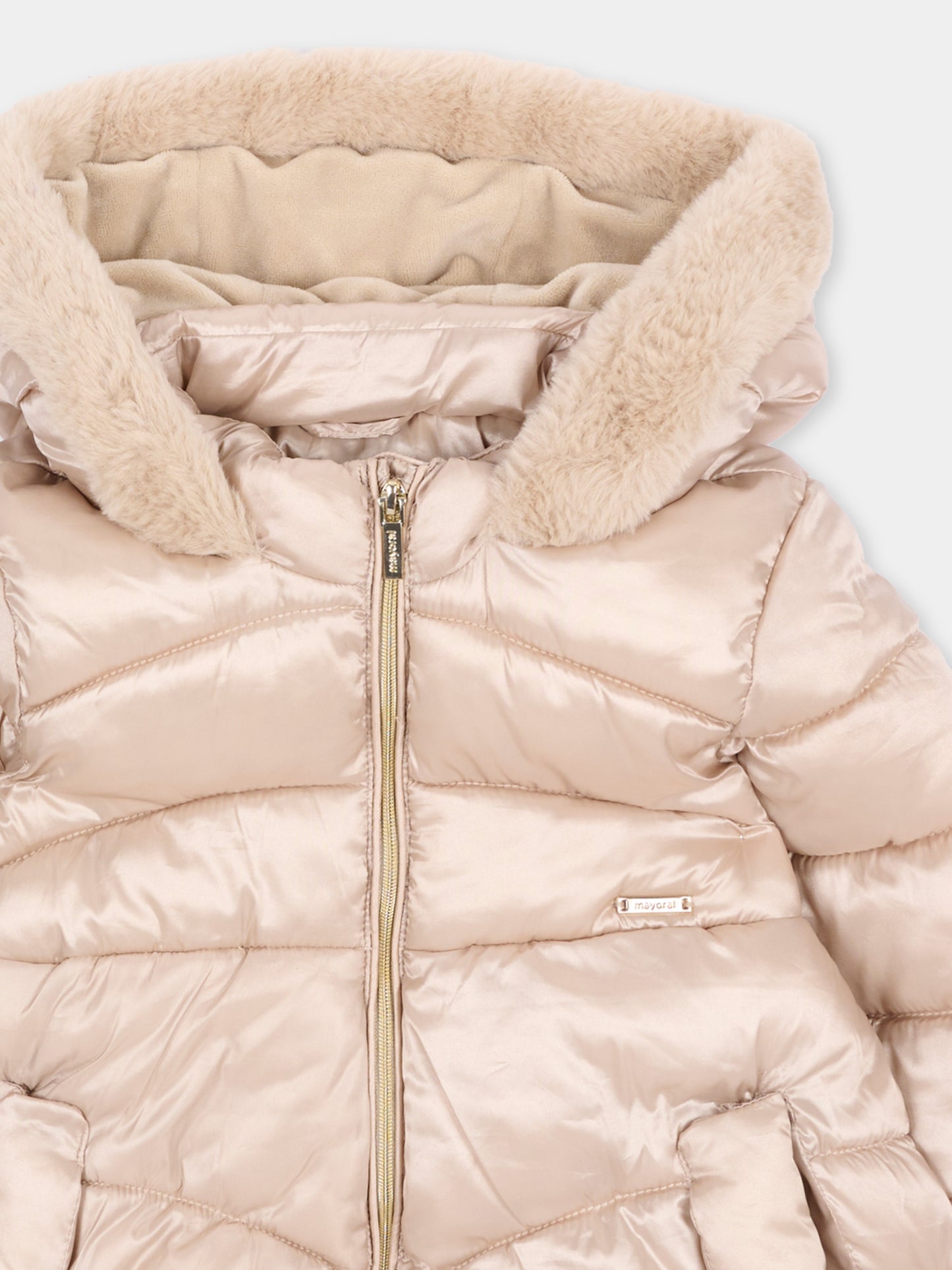 Piumino beige per neonata con cappuccio,Mayoral,2440 028
