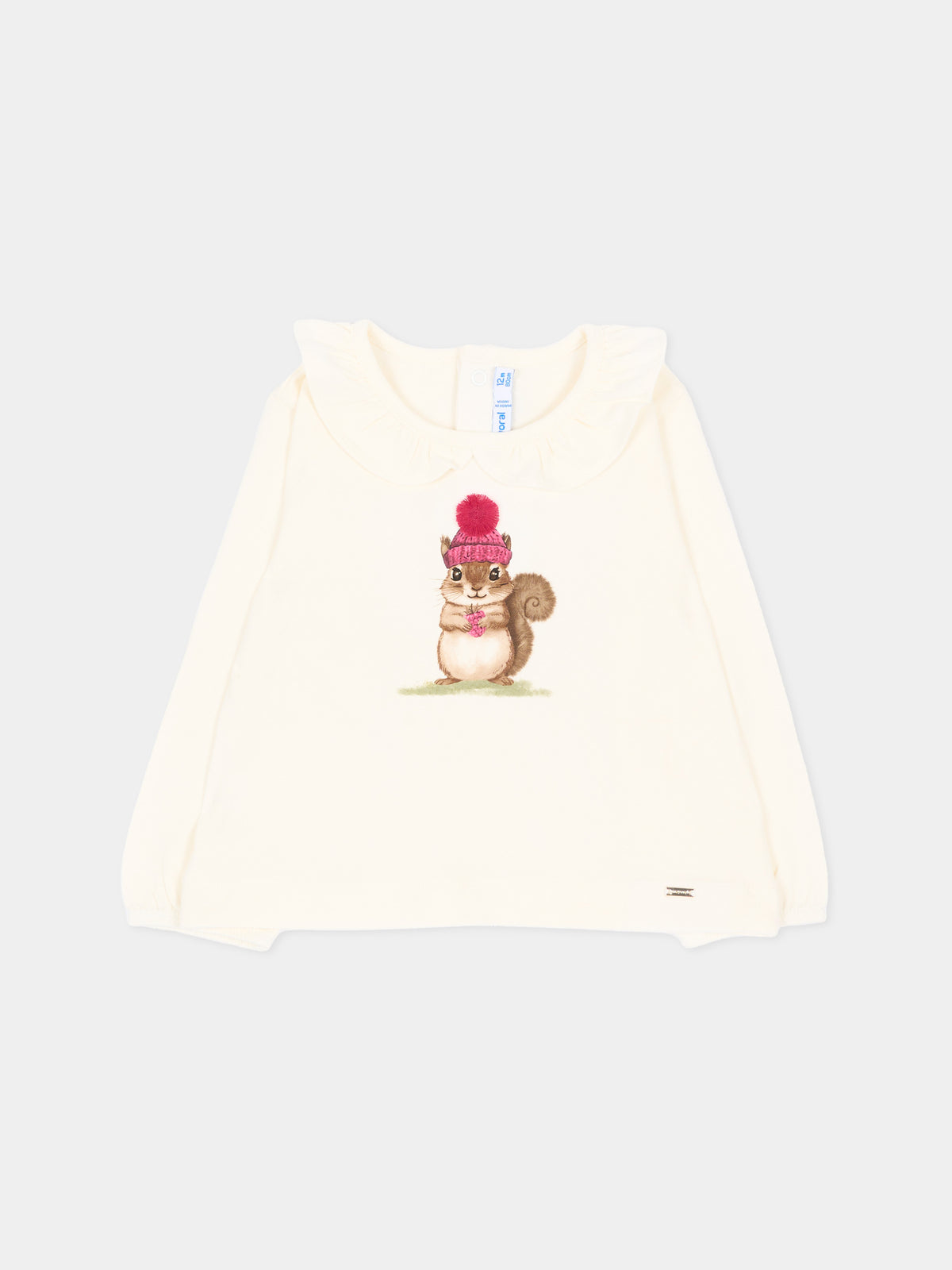 T-shirt a manica lunga avorio per neonata con stampa,Mayoral,2089 020