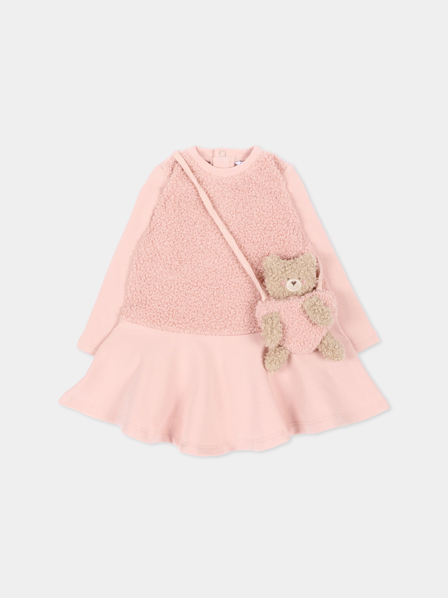 Vestito a manica lunga rosa con orsetto per neonata,Mayoral,2904 095