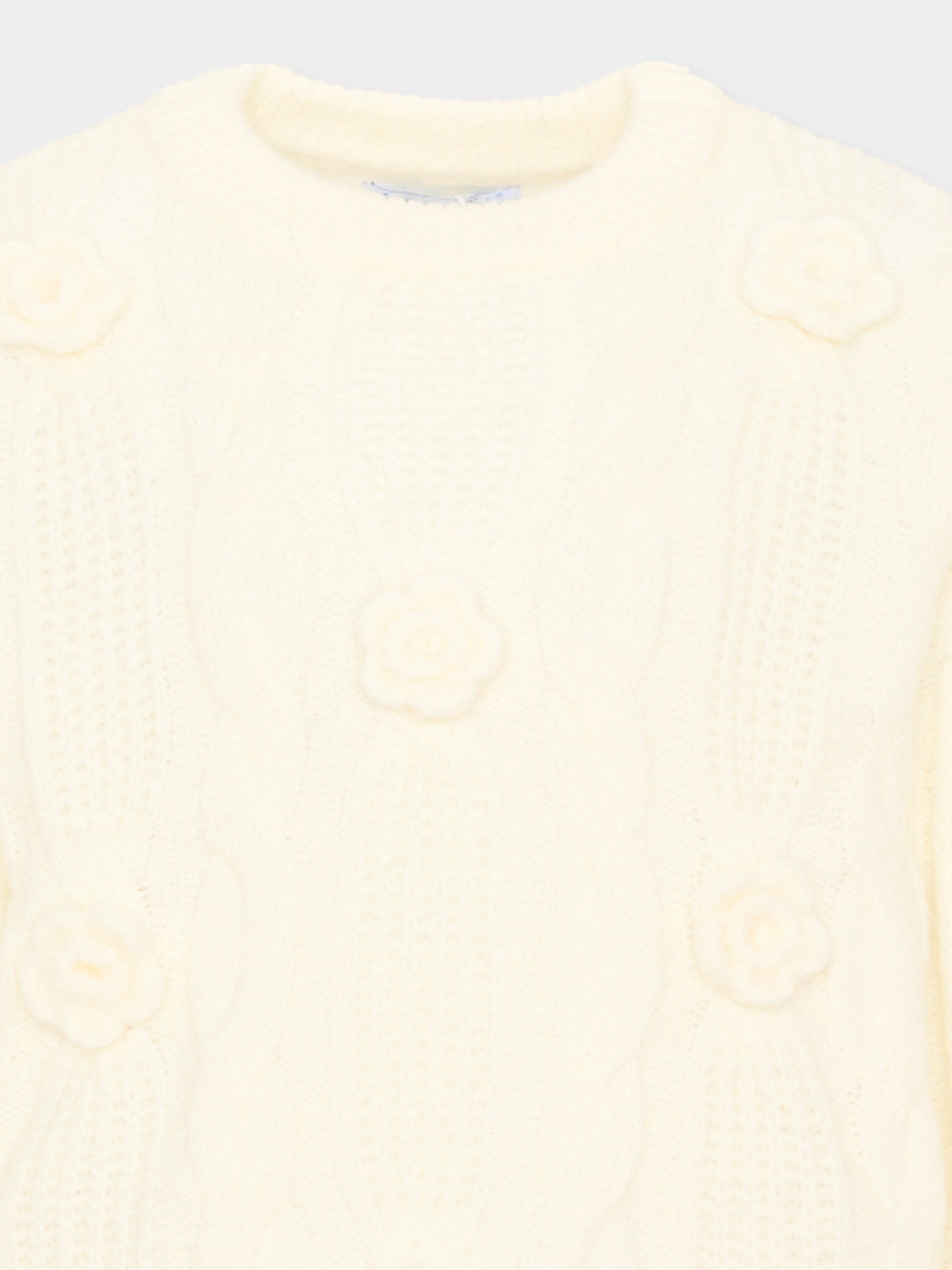 Maglione avorio per bambina con fiori,Mayoral,4319 067