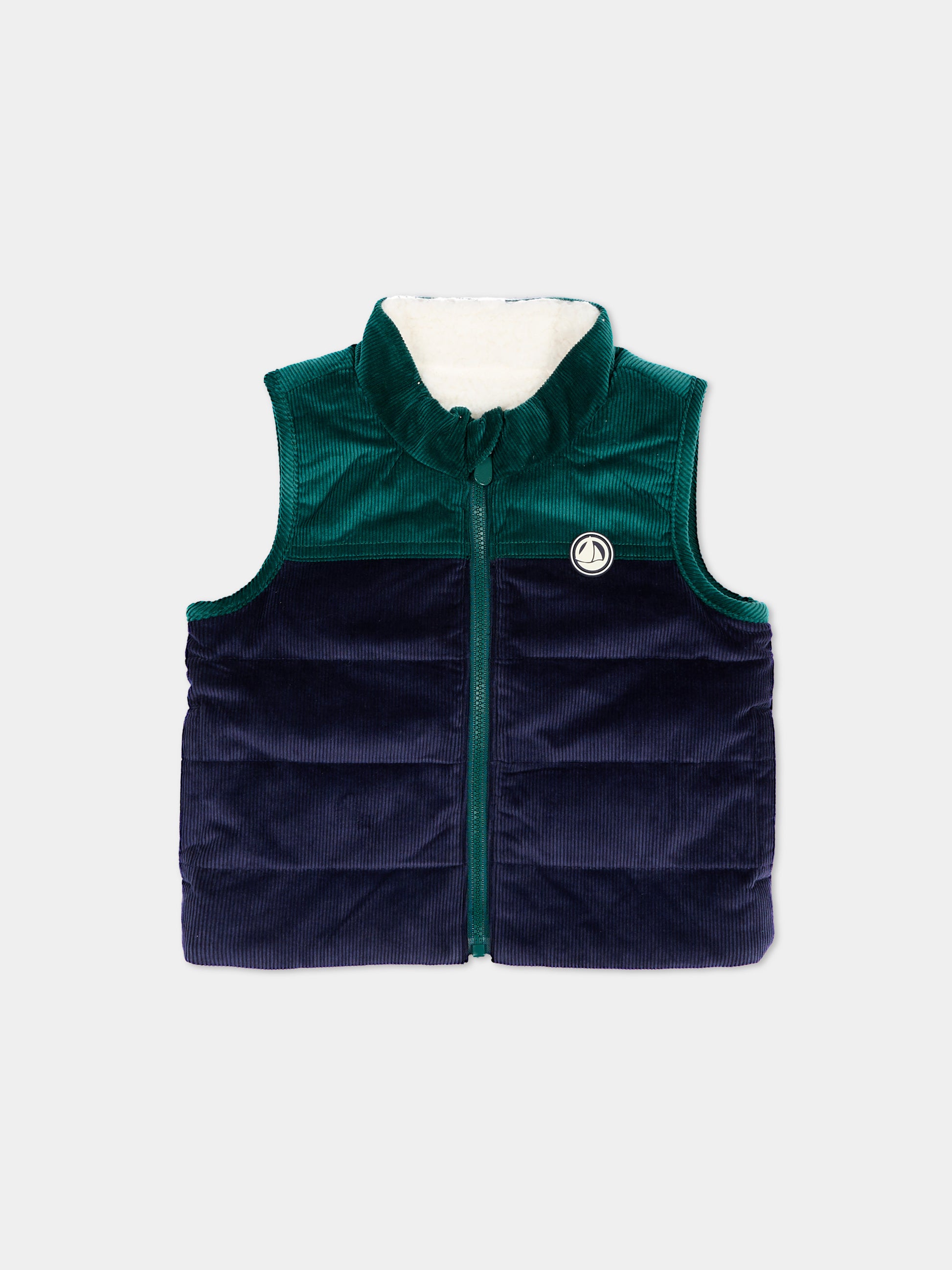 Gilet blu per neonato in velluto,Petit Bateau,A0GIV 01