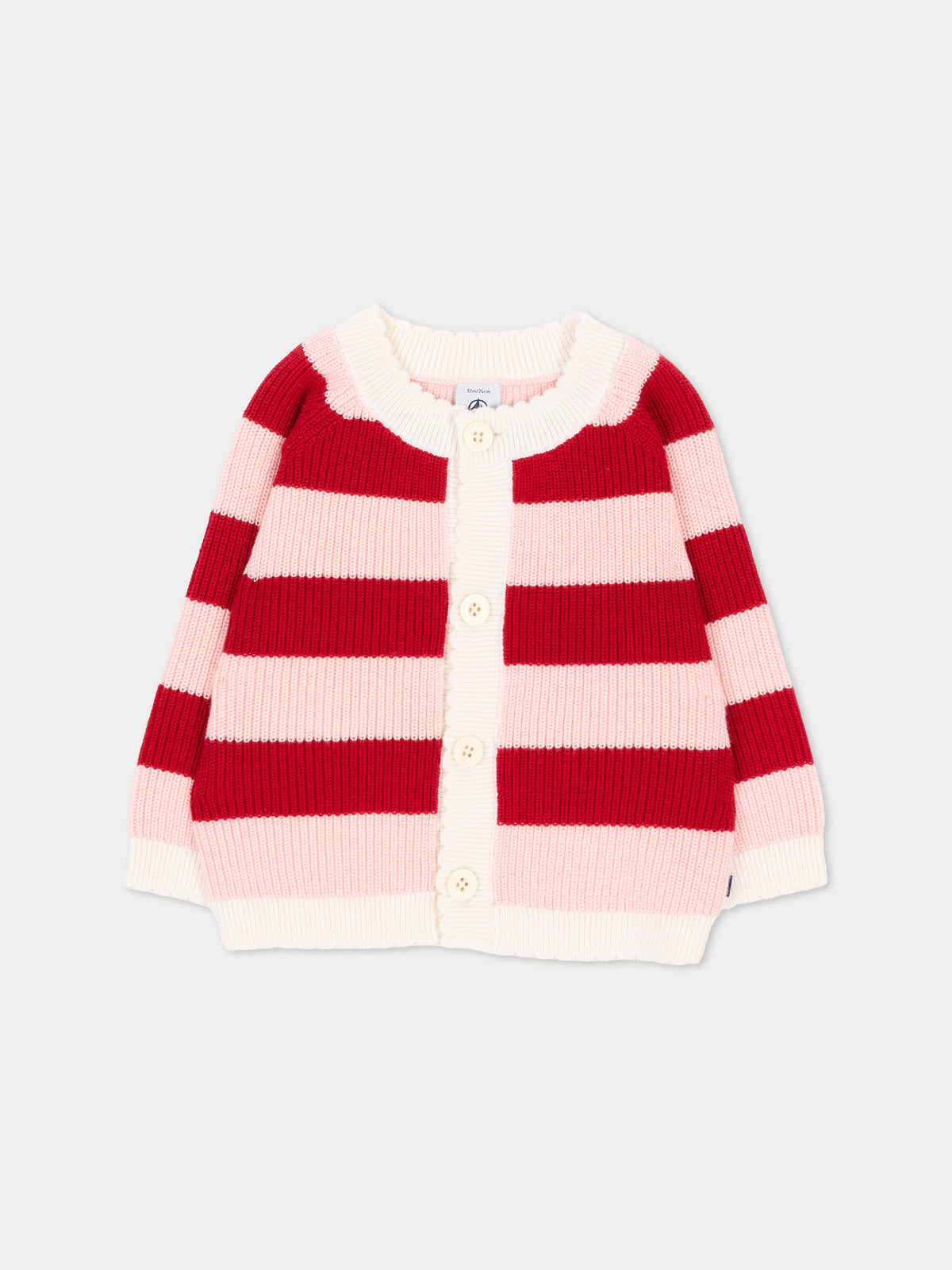 Cardigan rosa per neonata a righe,Petit Bateau,A0GD4 01