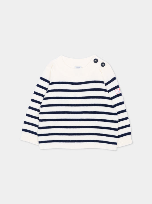 Maglione avorio per neonato a righe,Petit Bateau,A0DUF 01
