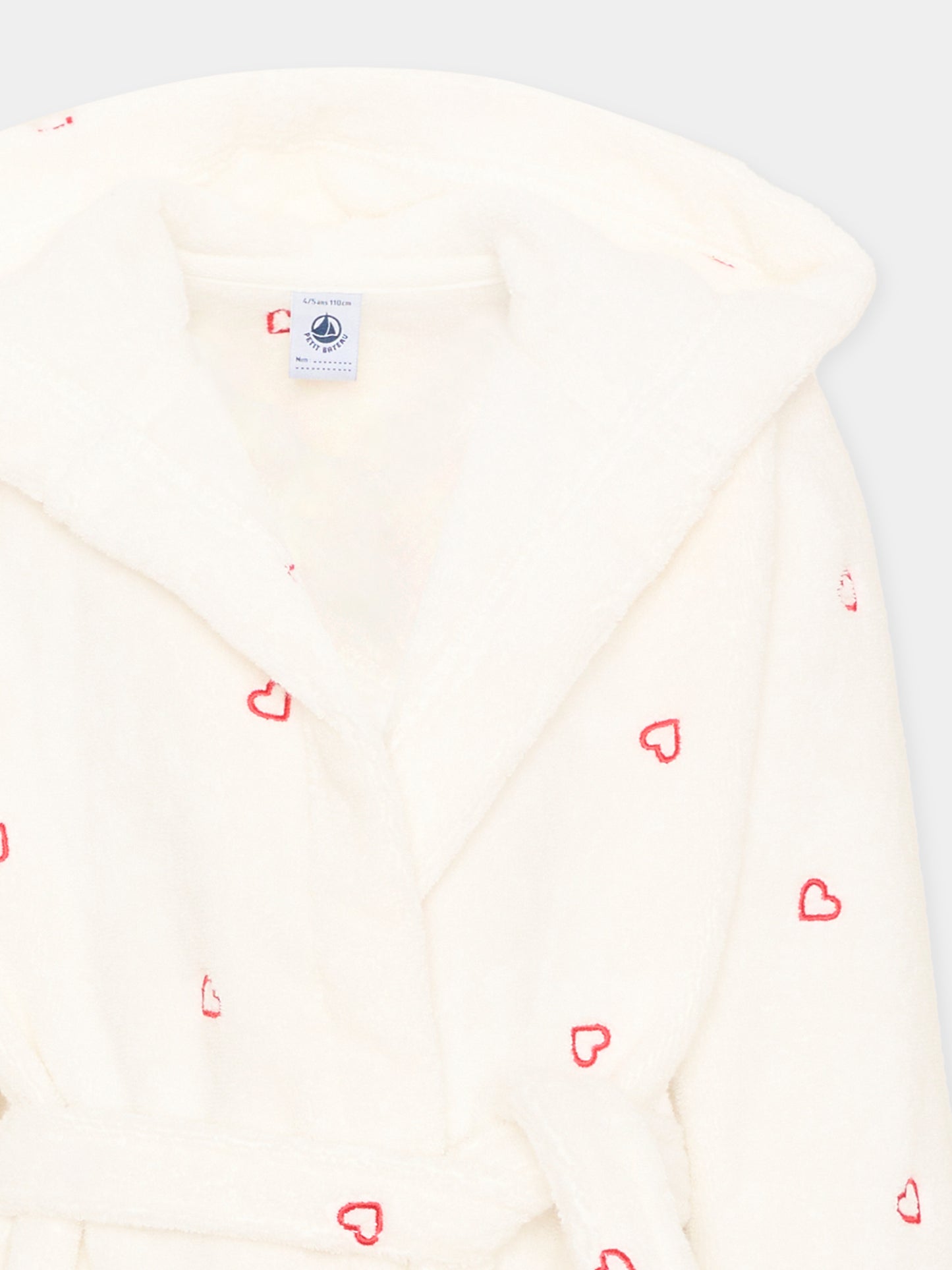 Accappatoio avorio per bambina con cuori,Petit Bateau,A0DS4 01