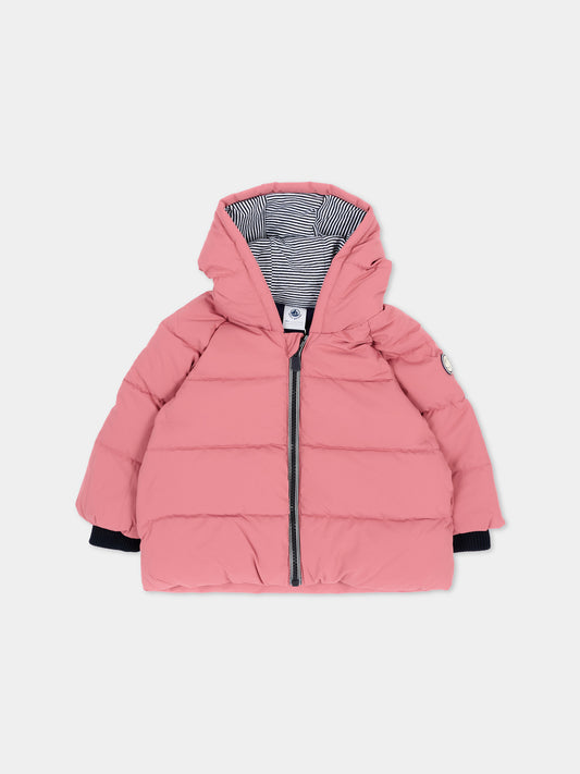 Piumini rosa per neonata con patch logo,Petit Bateau,A0GS1 01