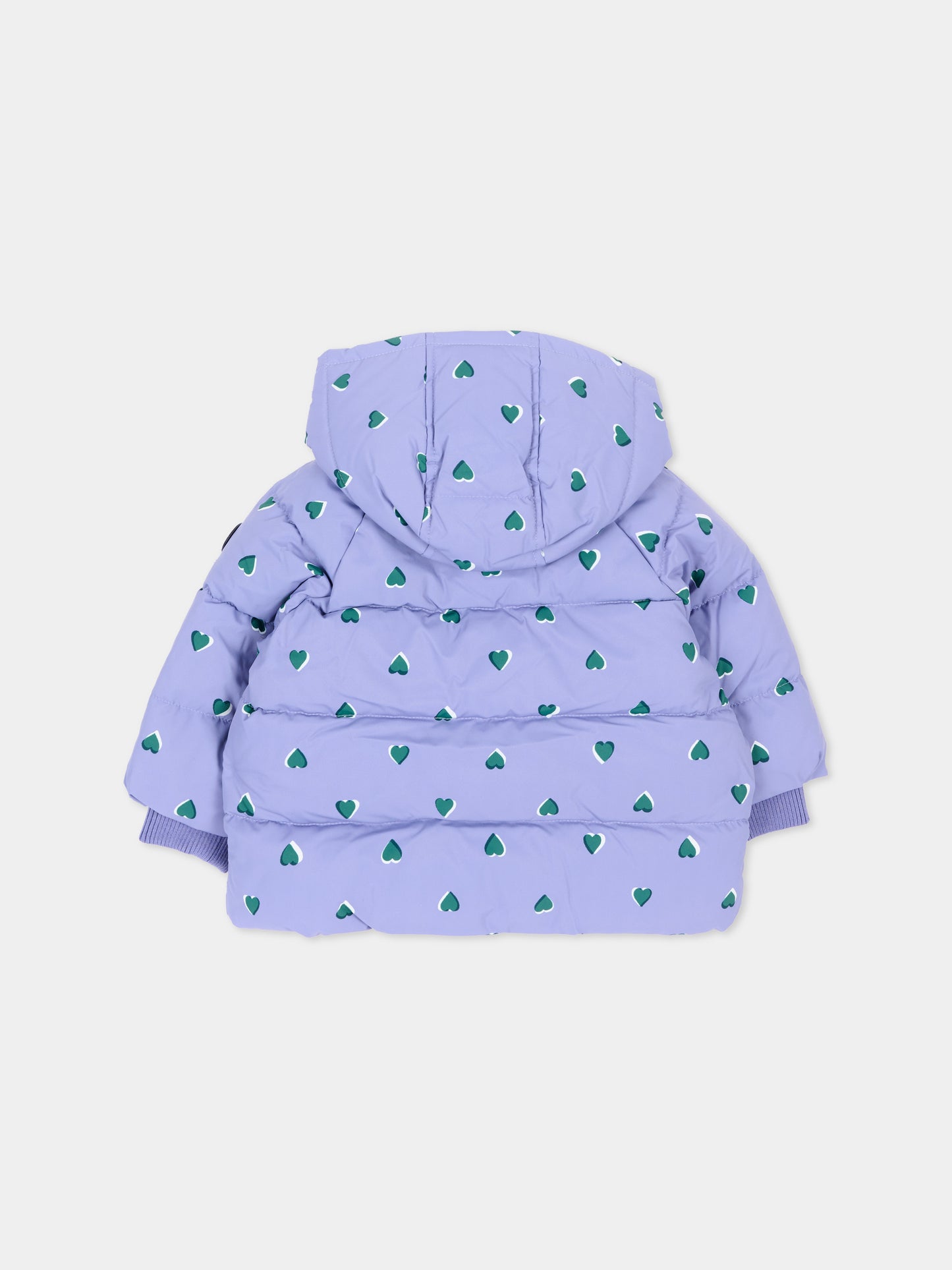 Piumino lilla per neonata con cuori,Petit Bateau,A0GSB 07