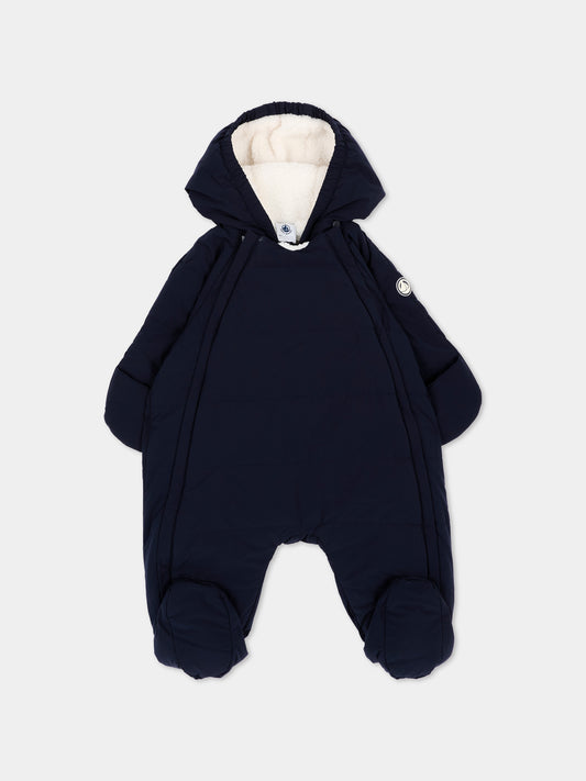 Piumini blu per neonato con patch logo,Petit Bateau,A0GI0 01