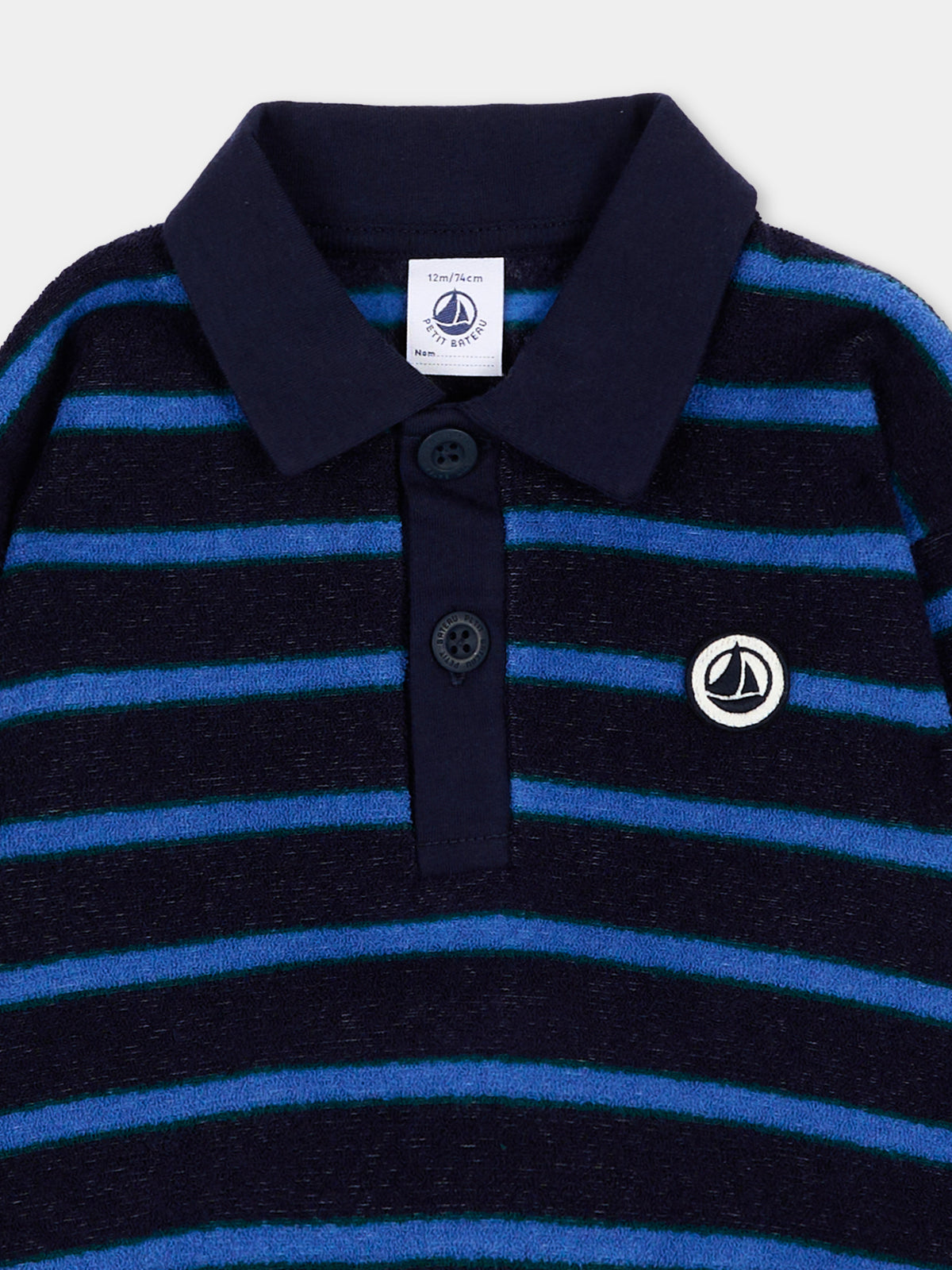 Polo a manica lunga blu per neonato,Petit Bateau,A0GWP 01