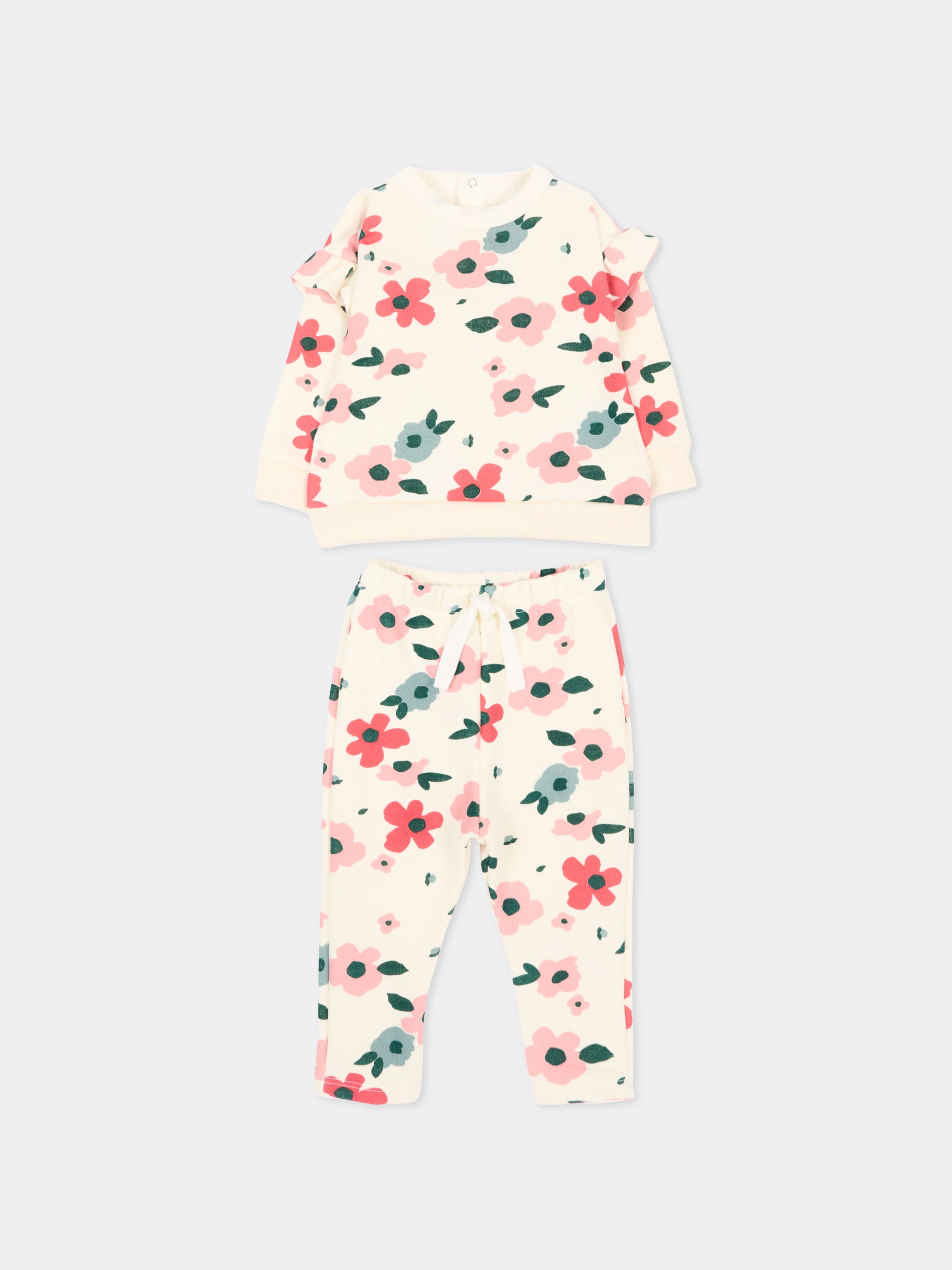 Completo sportivo lungo avorio per neonata con fiori,Petit Bateau,A0GLV 01
