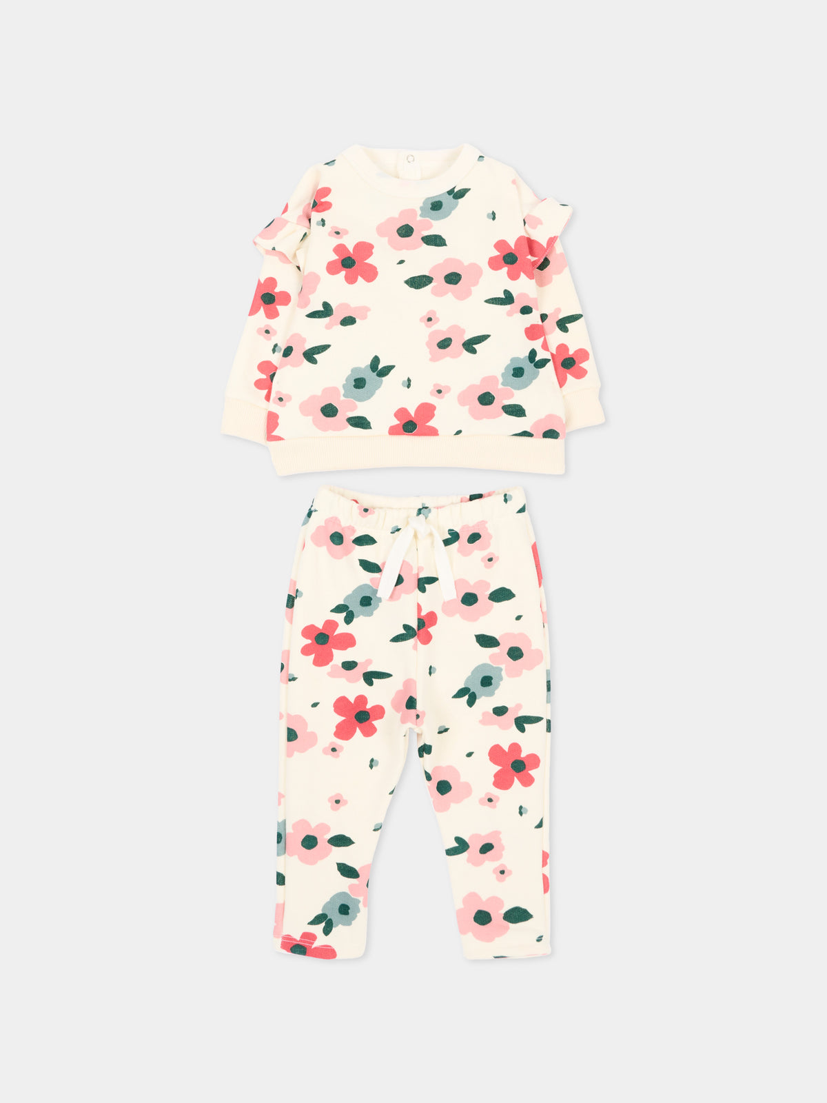 Completo sportivo lungo avorio per neonata con fiori,Petit Bateau,A0GLV 01