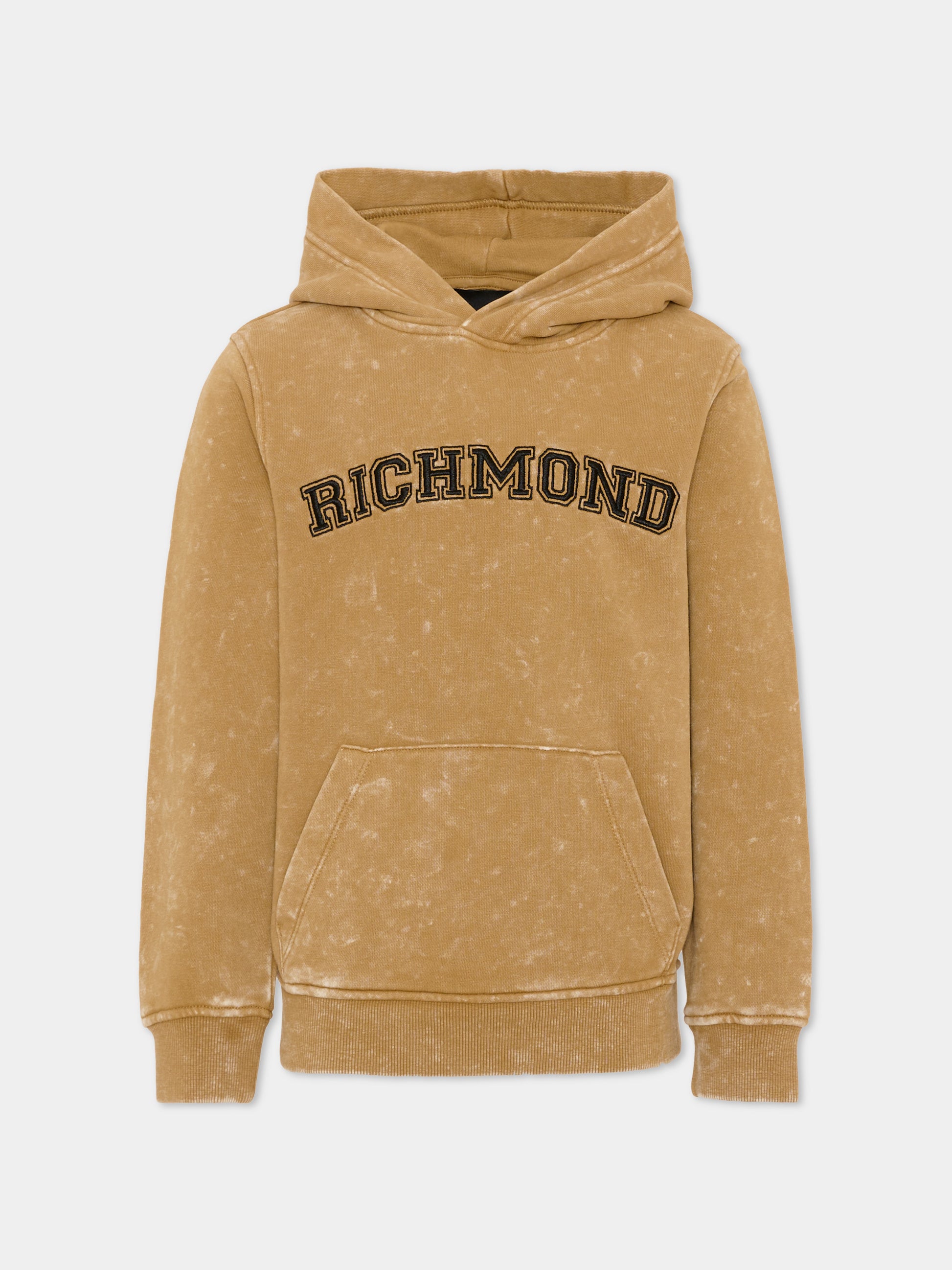 Felpa con cappuccio beige per bambino con logo,Richmond,RBA26049FE KHAKI_PALE KHAKI PALE