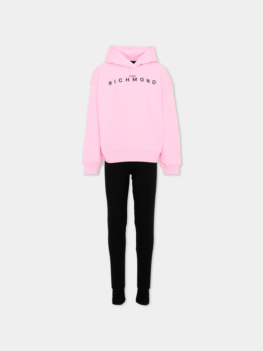 Completo sportivo rosa per bambina con logo,Richmond,RGA26020CF PINK_B/BLK PINK BEGONIA