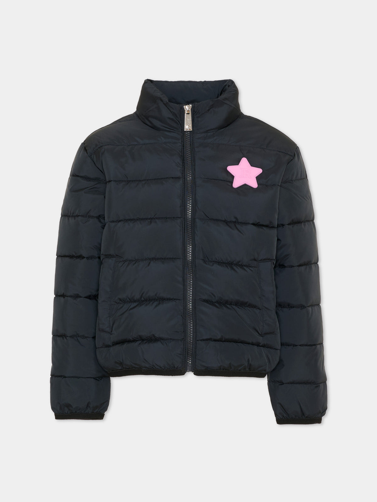 Piumino nero per bambina con stella,Richmond,RGA26011PI BLACK/P.B. BLACK