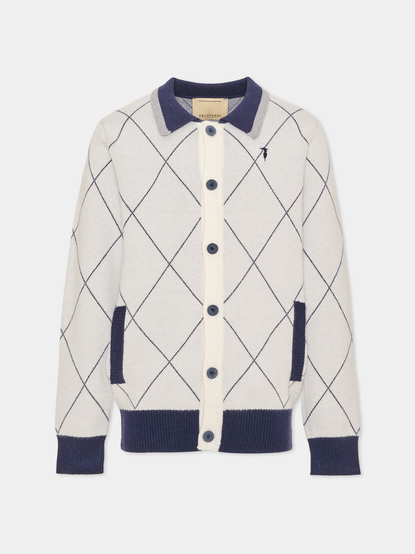 Cardigan avorio per bambino a rombi,Trussardi Junior,TBA26028CD O-WHT/BL.N OFF-WHITE
