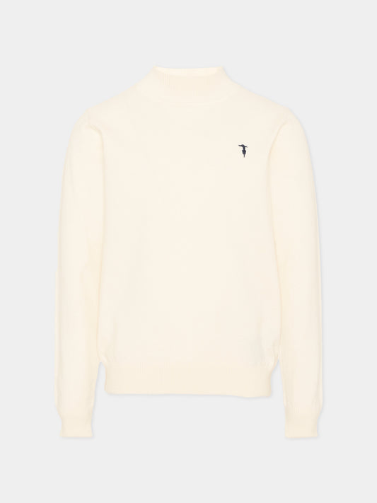 Dolcevita avorio per bambino con logo,Trussardi Junior,TIA26100MA OFF-WHITE OFF-WHITE