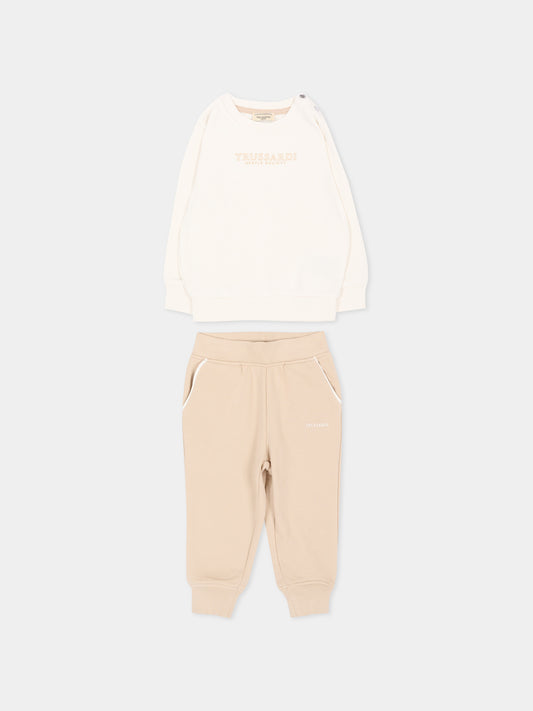 Completo sportivo lungo beige per neonato con logo,Trussardi Junior,TIA26007CF O-WHT/KHAK OFF-WHITE
