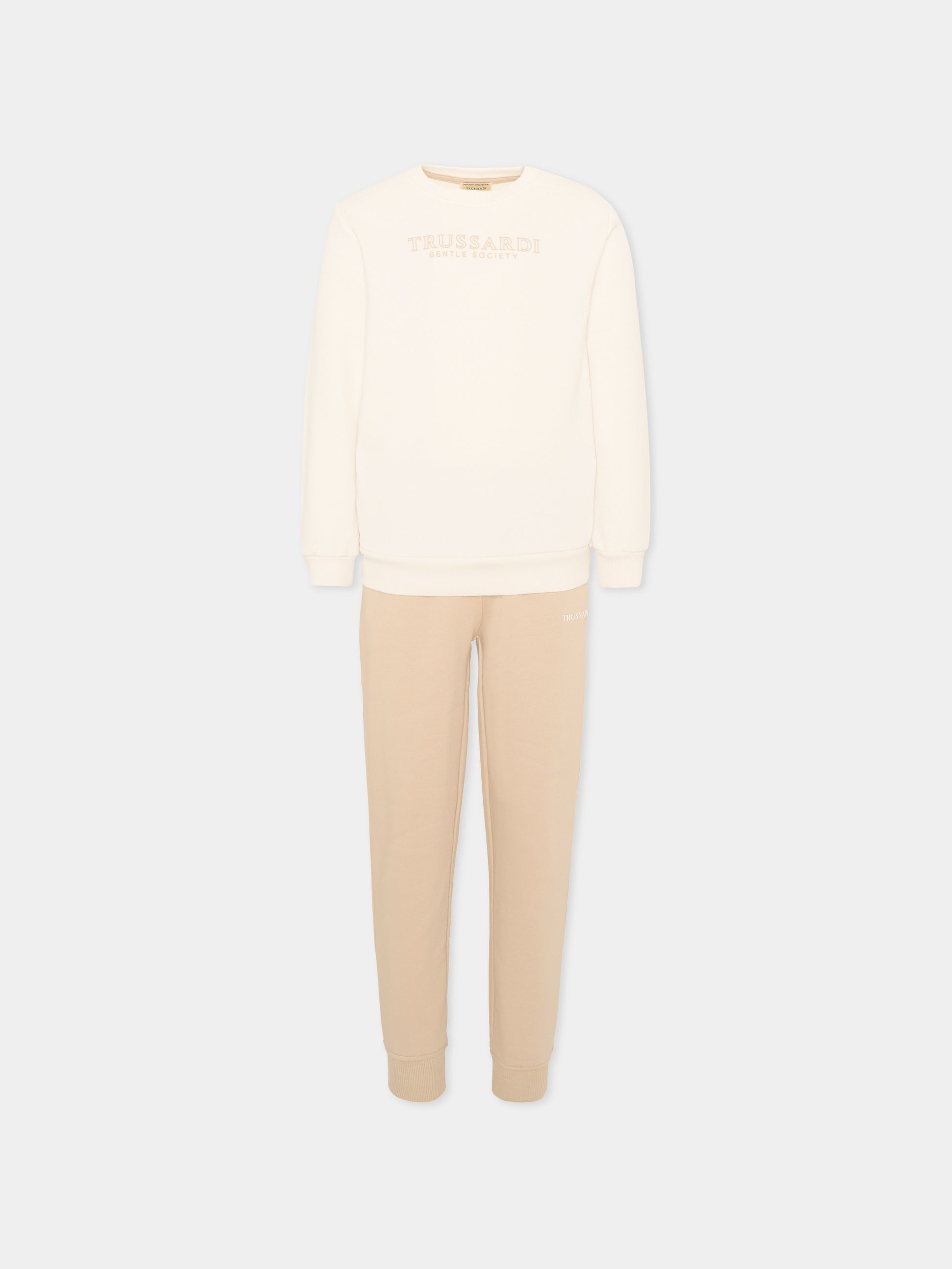 Completo sportivo beige per bambino con logo,Trussardi Junior,TIA26007CF O-WHT/KHAK OFF-WHITE