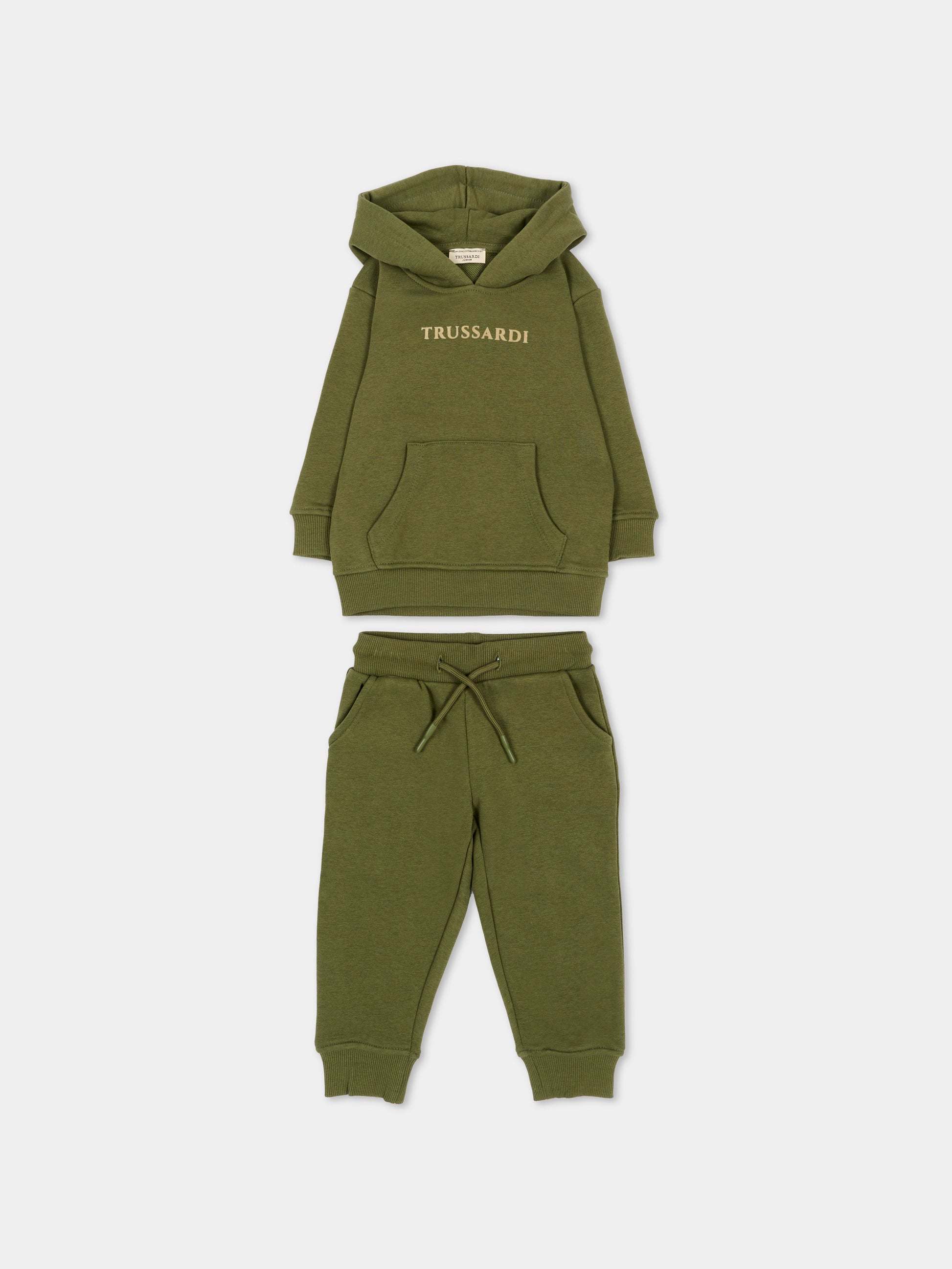 Completo sportivo lungo verde per neonato con logo,Trussardi Junior,TIA26102CF CYPRESS/CY CYPRESS