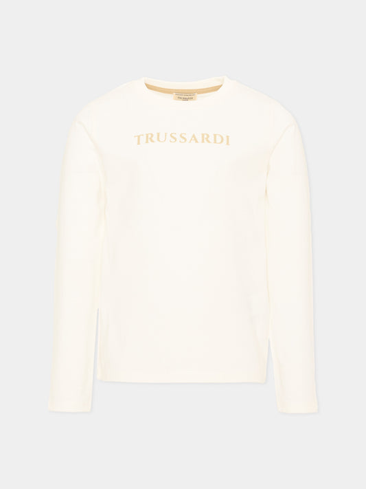 T-Shirt a manica lunga avorio per bambino con logo,Trussardi Junior,TIA26004TS OFF-WHITE OFF-WHITE
