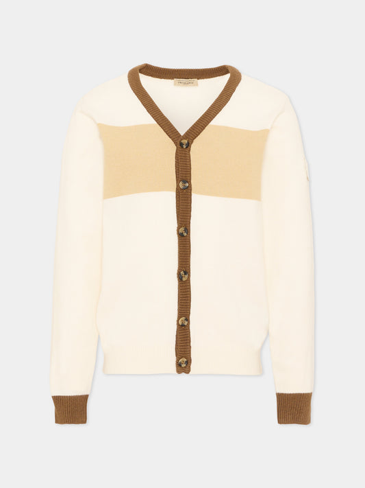 Cardigan avorio per bambino con logo,Trussardi Junior,TIA26111CD O-WHT/BR/K OFF-WHITE