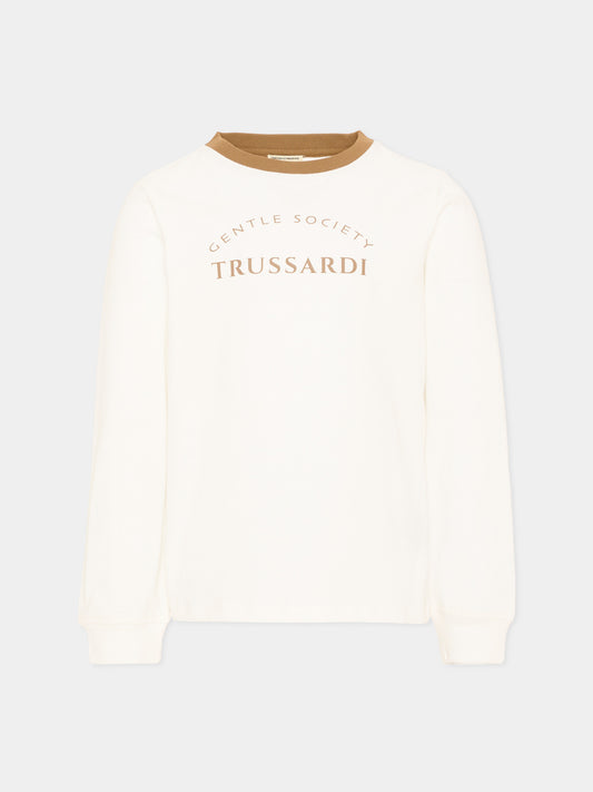 T-Shirt a manica lunga avorio per bambino con logo