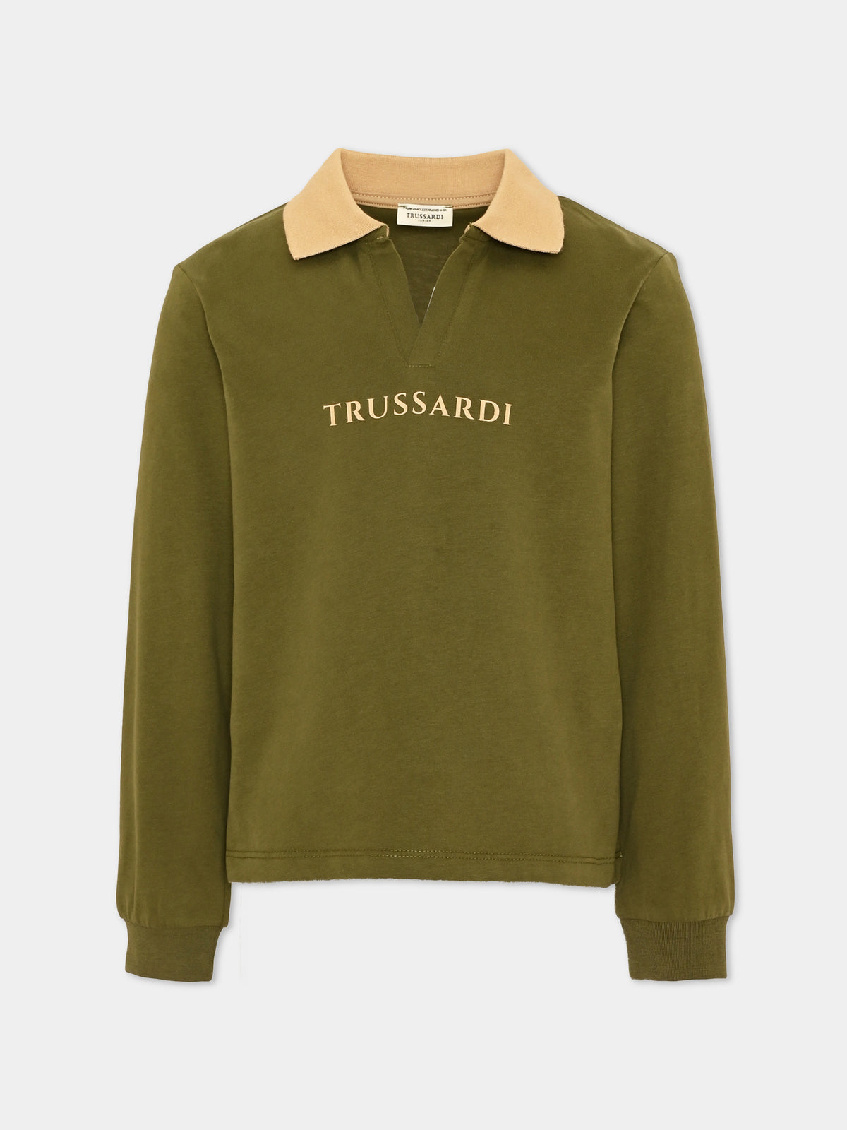 Polo a manica lunga verde per bambino,Trussardi Junior,TIA26101PO CYPRESS/C. CYPRESS