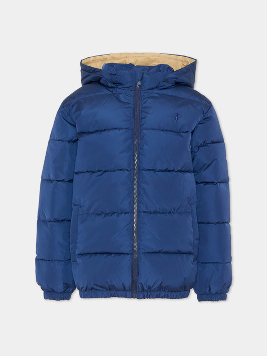 Piumino blu navy per bambino con cappuccio,Trussardi Junior,TIA26001PI BLUE_NAVAL BLUE NAVAL