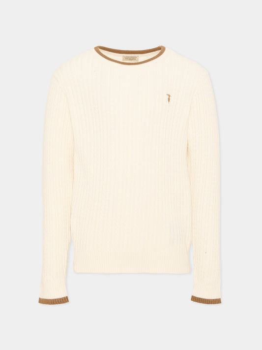 Maglione avorio per bambino con logo,Trussardi Junior,TIA26084MA O-WHITE/C. OFF-WHITE