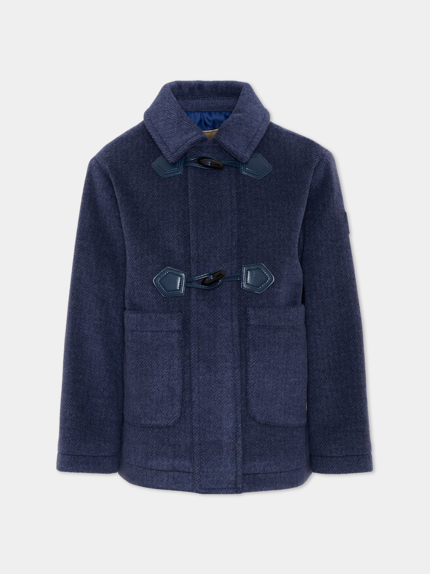 Cappotto blu per bambino con patch logo,Trussardi Junior,TBA26068CP BLUE_NAVAL BLUE NAVAL
