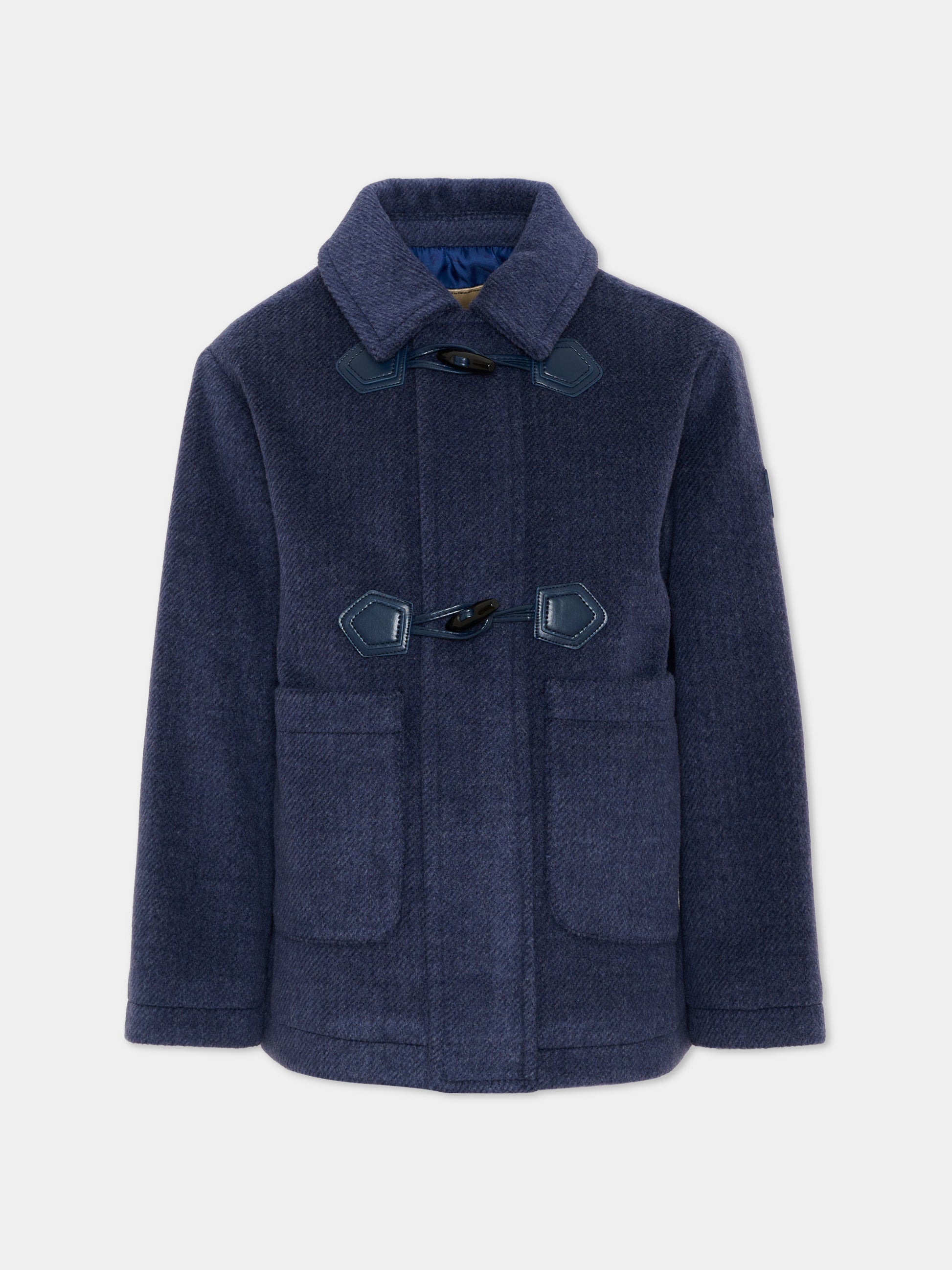 Cappotto blu per bambino con patch logo,Trussardi Junior,TBA26068CP BLUE_NAVAL BLUE NAVAL